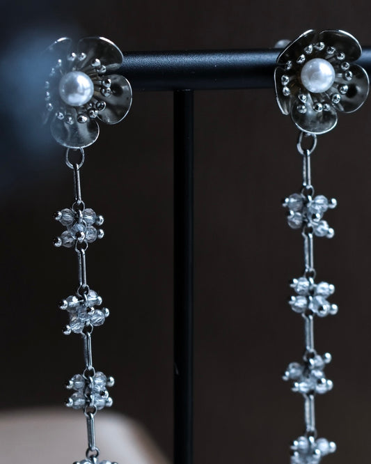 the White Plum - Silver Pearl earrings