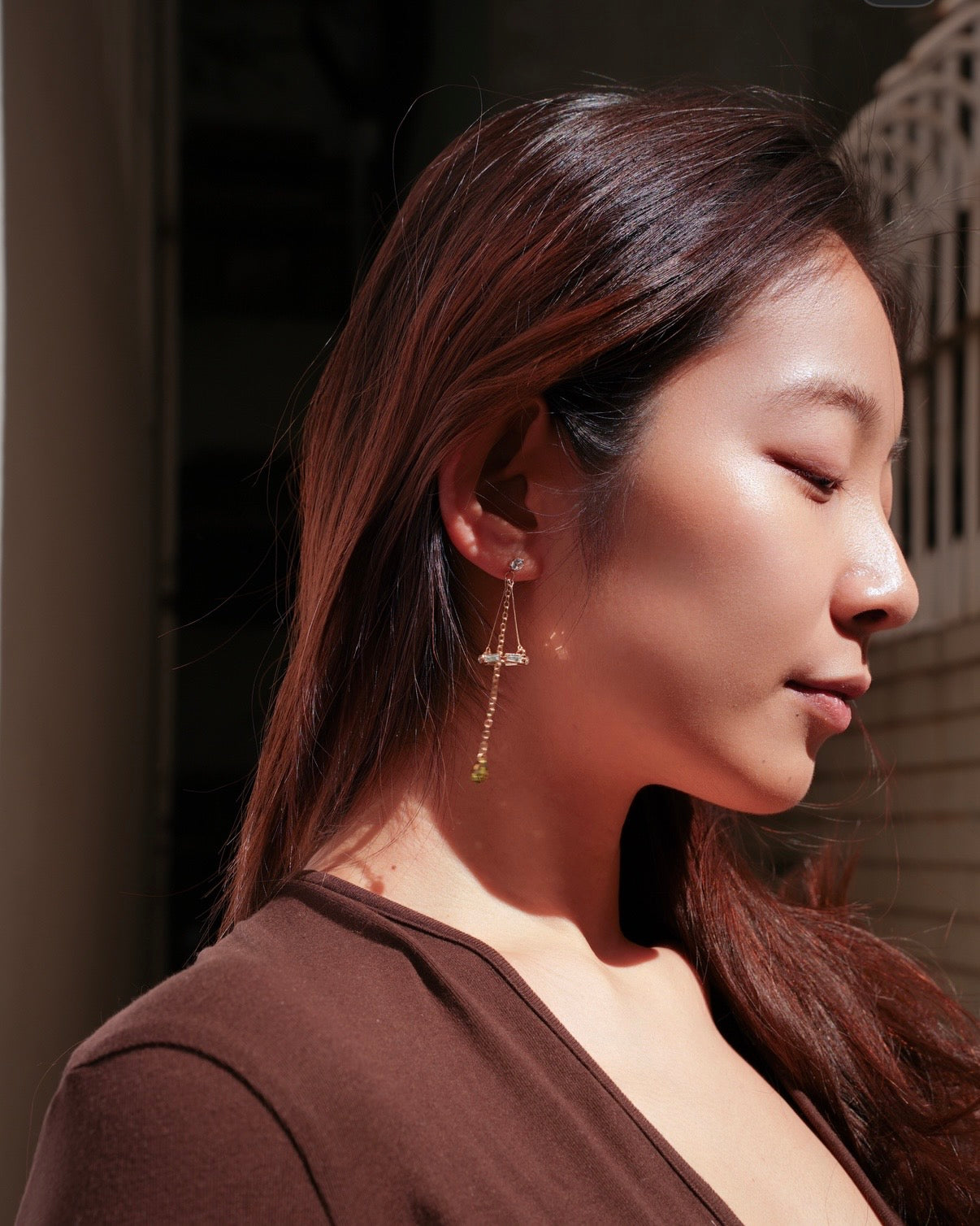 Breeze: Olive green serenity, gold touched elegance earrings