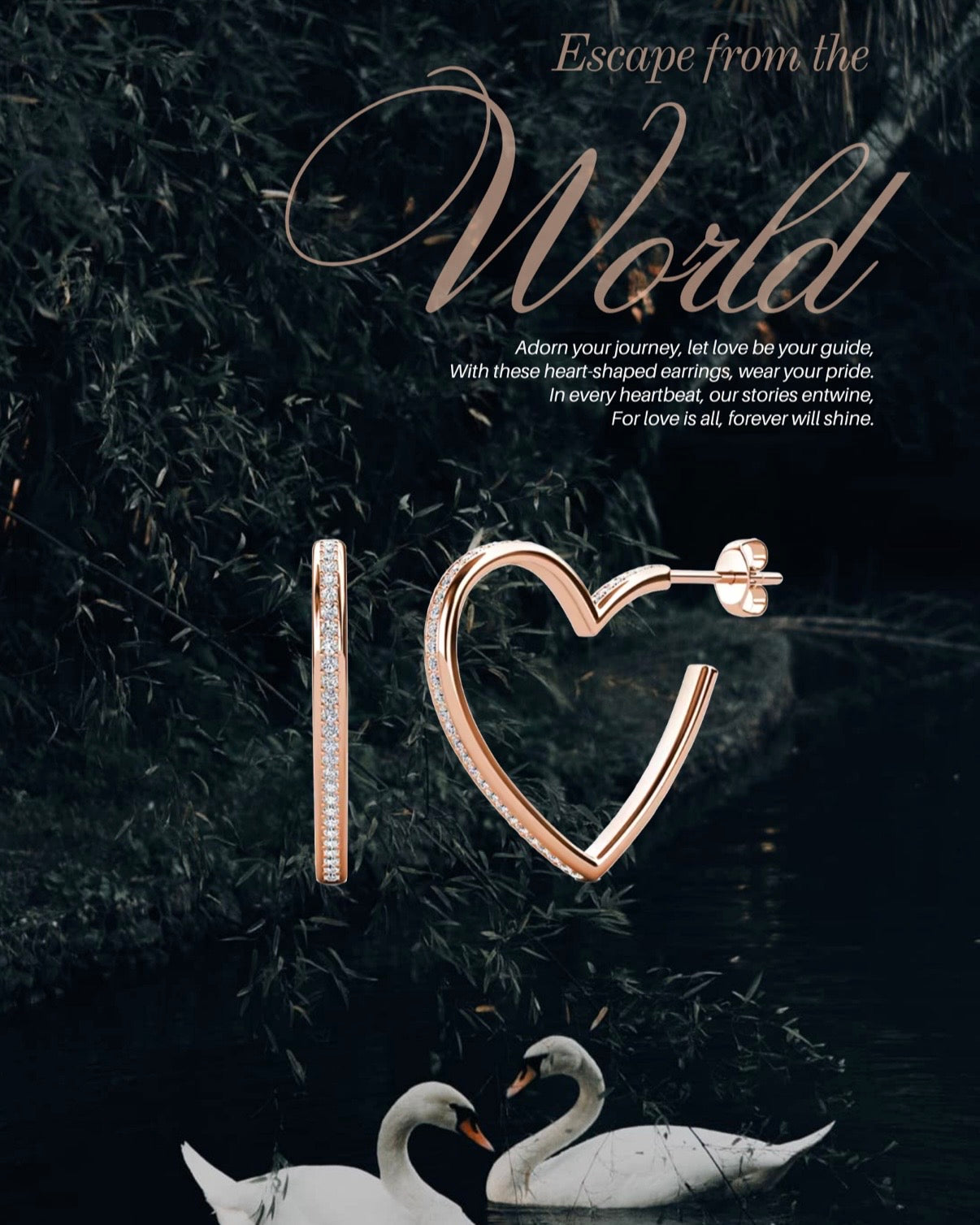 Escape from the world heart shaped earrings 18k Rosegold