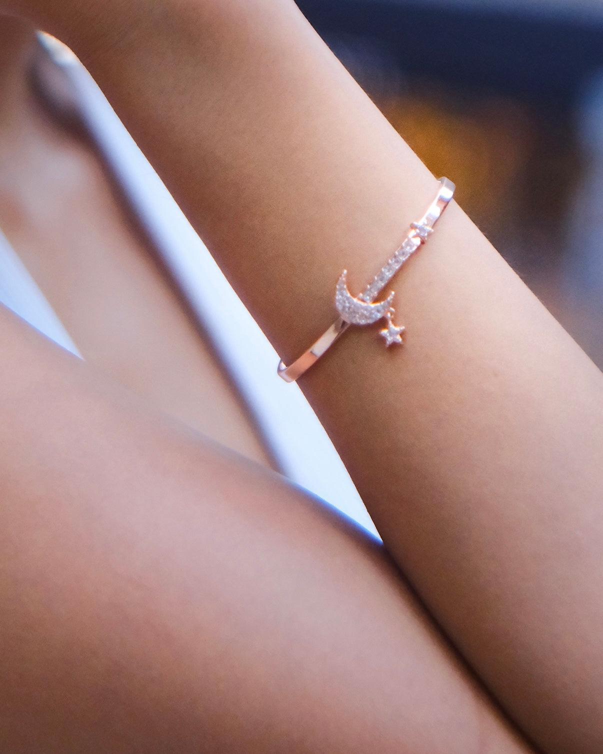 Souls Romantic Bangle with Swarovski Crystals (18K Rose Gold Plating, Brass)