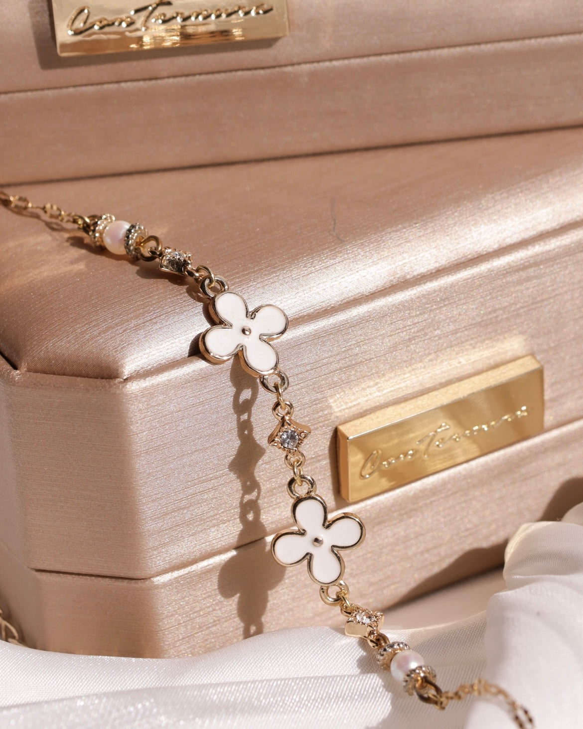 White wood aster | floral white bracelet - elegant pearl minimal premium artist quality