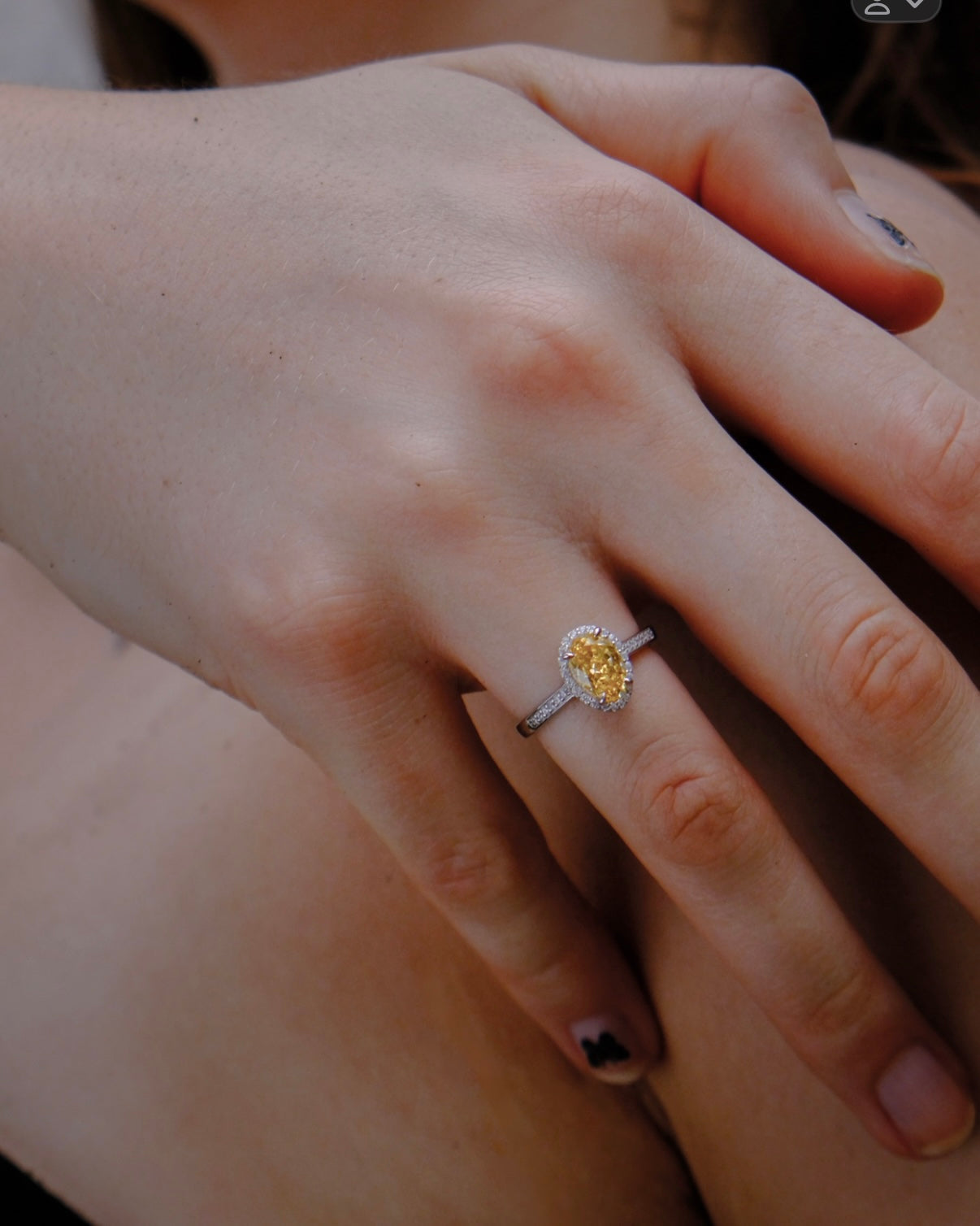 Wildflower Shine Oval Yellow Gemstone Ring | 18K White Gold Handcrafted Unique Design | Symbol of Freedom, Resilience & Natural Beauty