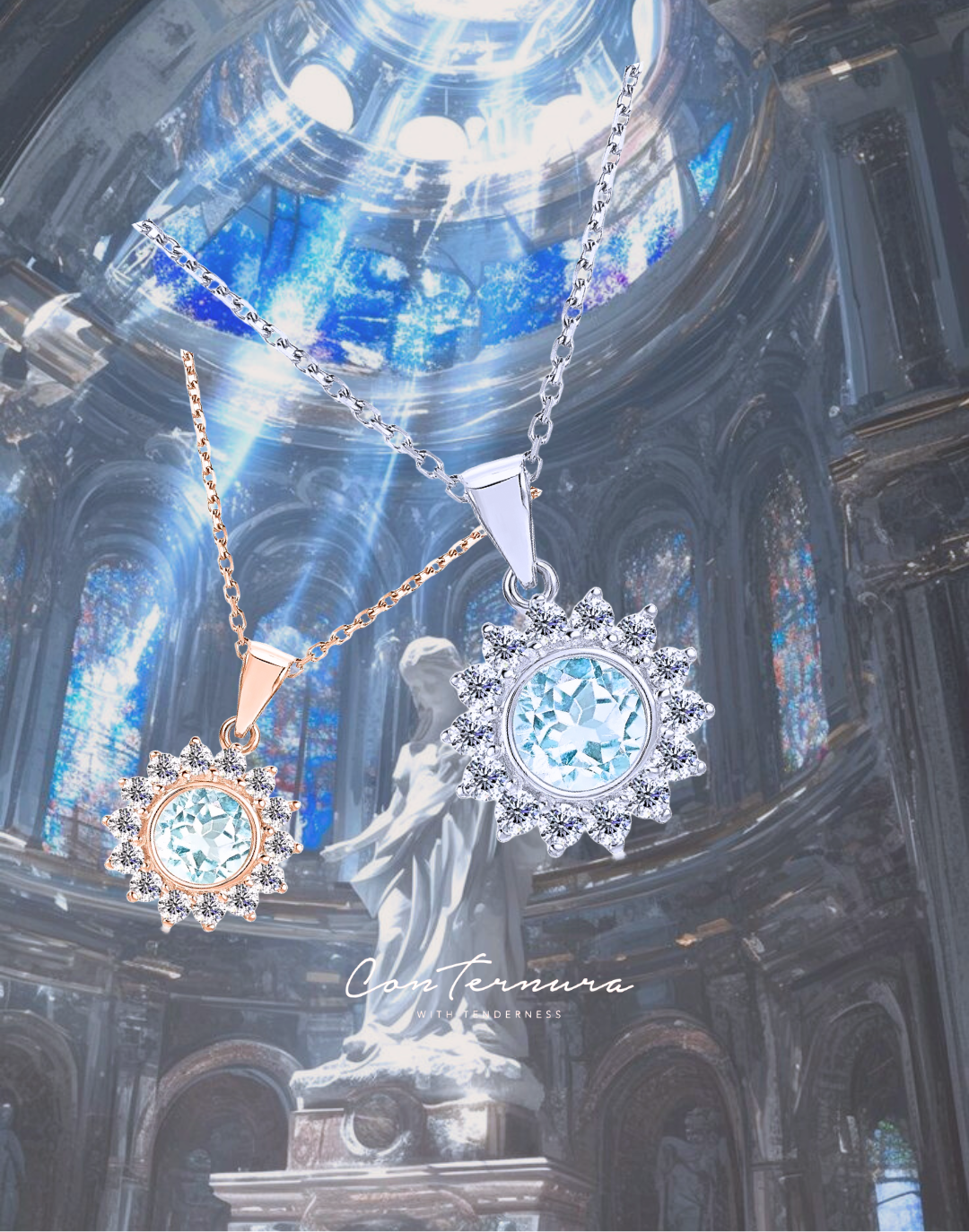 Blue Horizon Sun Necklace – Healing Blue Topaz & Made-in-Austria Crystals | Elegant Silver & Rose Gold Jewelry