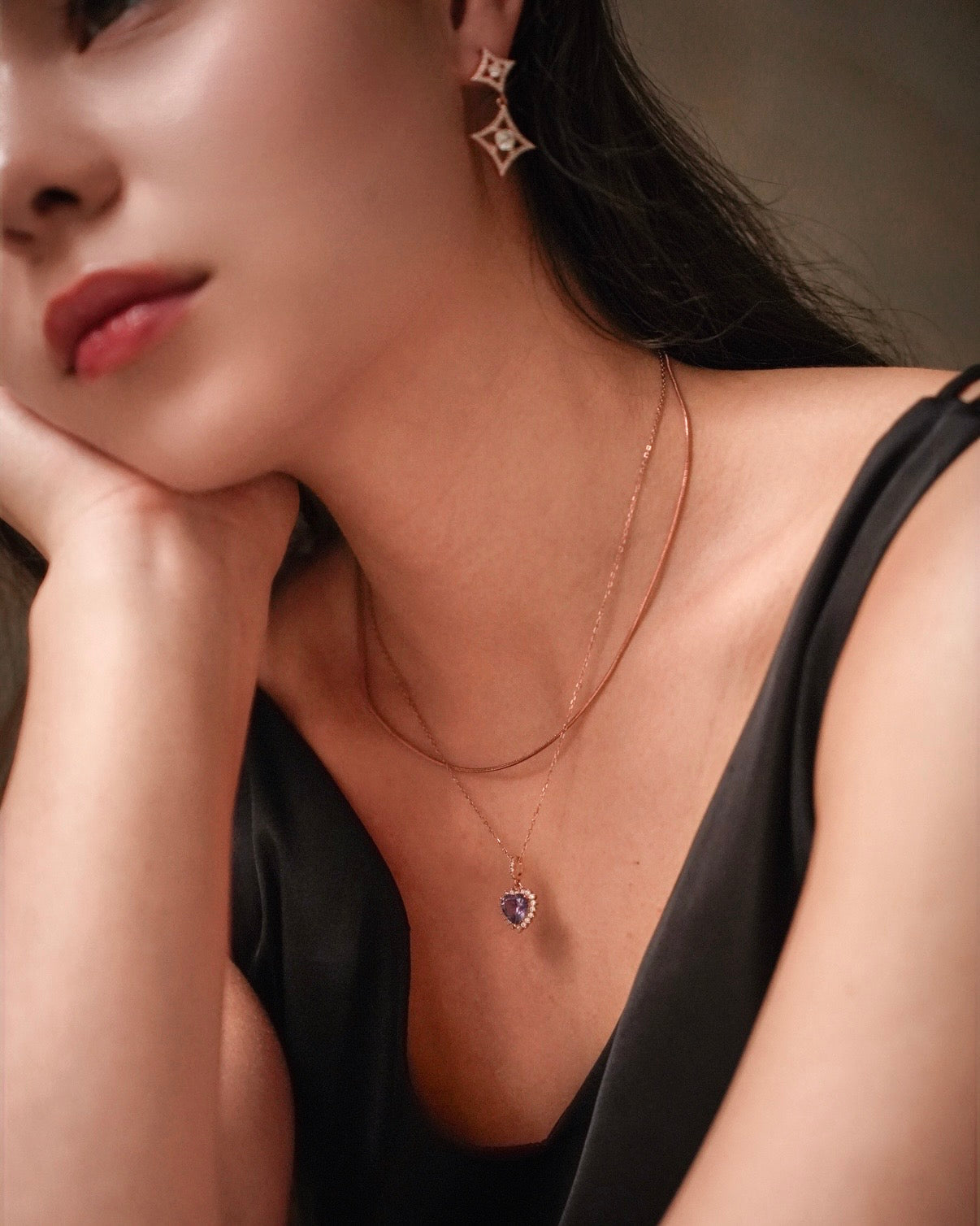 Halo of Love | double-layer Rosegold heart shape necklace