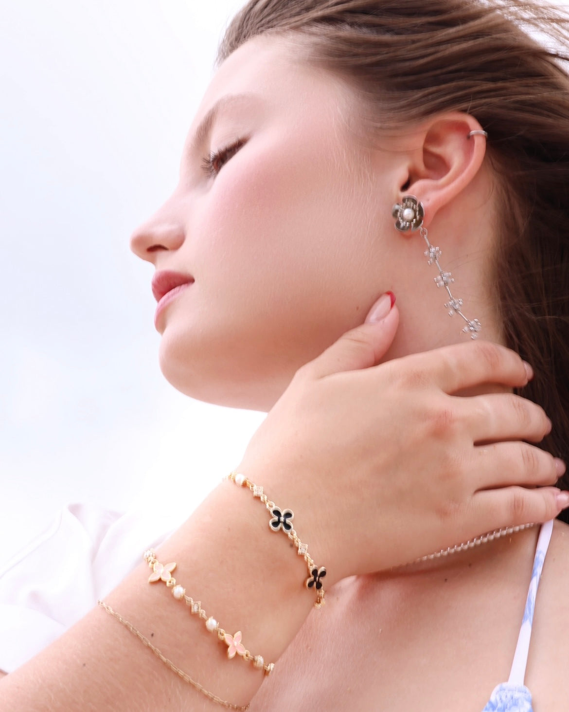 White wood aster | floral white bracelet - elegant pearl minimal premium artist quality