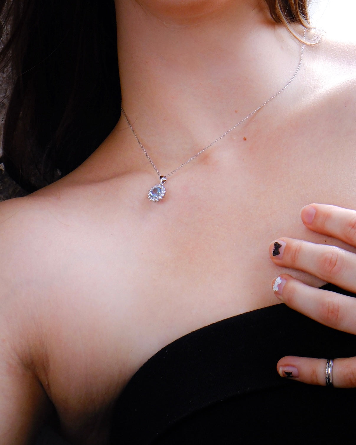 Blue Horizon Sun Necklace – Healing Blue Topaz & Made-in-Austria Crystals | Elegant Silver & Rose Gold Jewelry