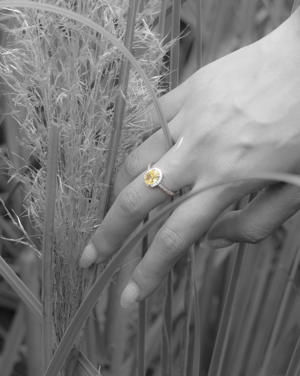 Wildflower Shine Oval Yellow Gemstone Ring | 18K White Gold Handcrafted Unique Design | Symbol of Freedom, Resilience & Natural Beauty