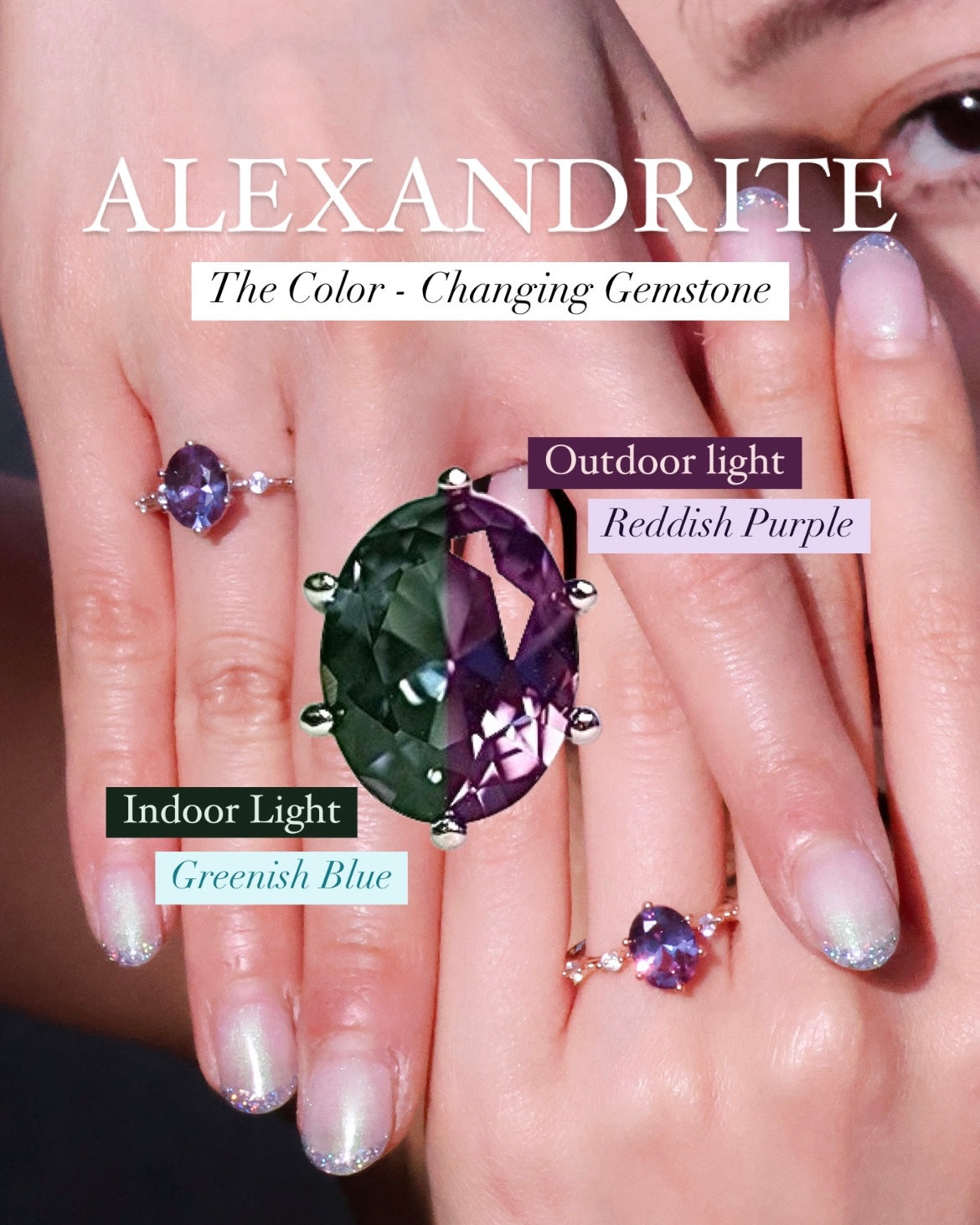 The planet | Luxurious lab grown Alexandrite Ring: silver plated with 18k gold -1.5 carat
