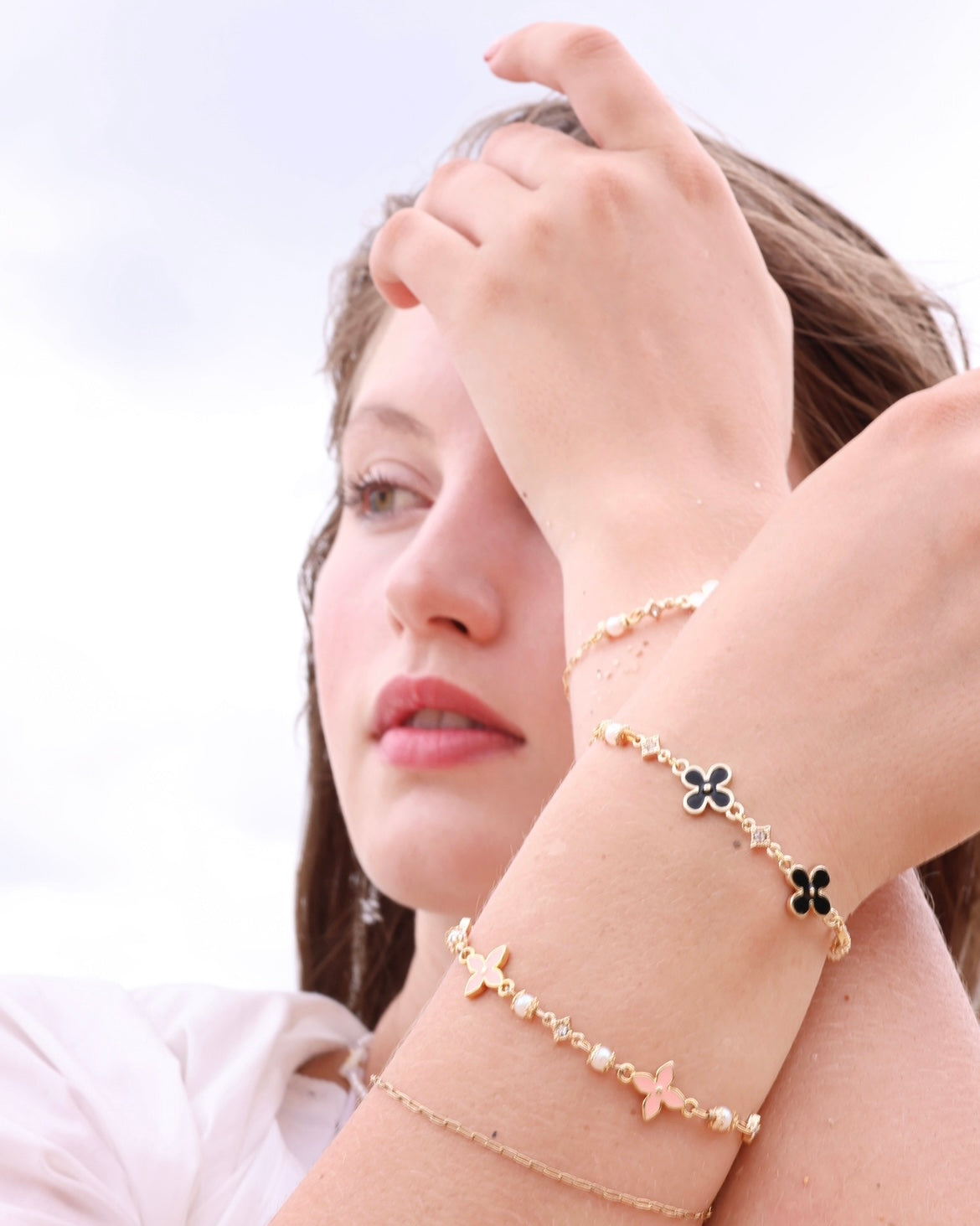 White wood aster | floral white bracelet - elegant pearl minimal premium artist quality
