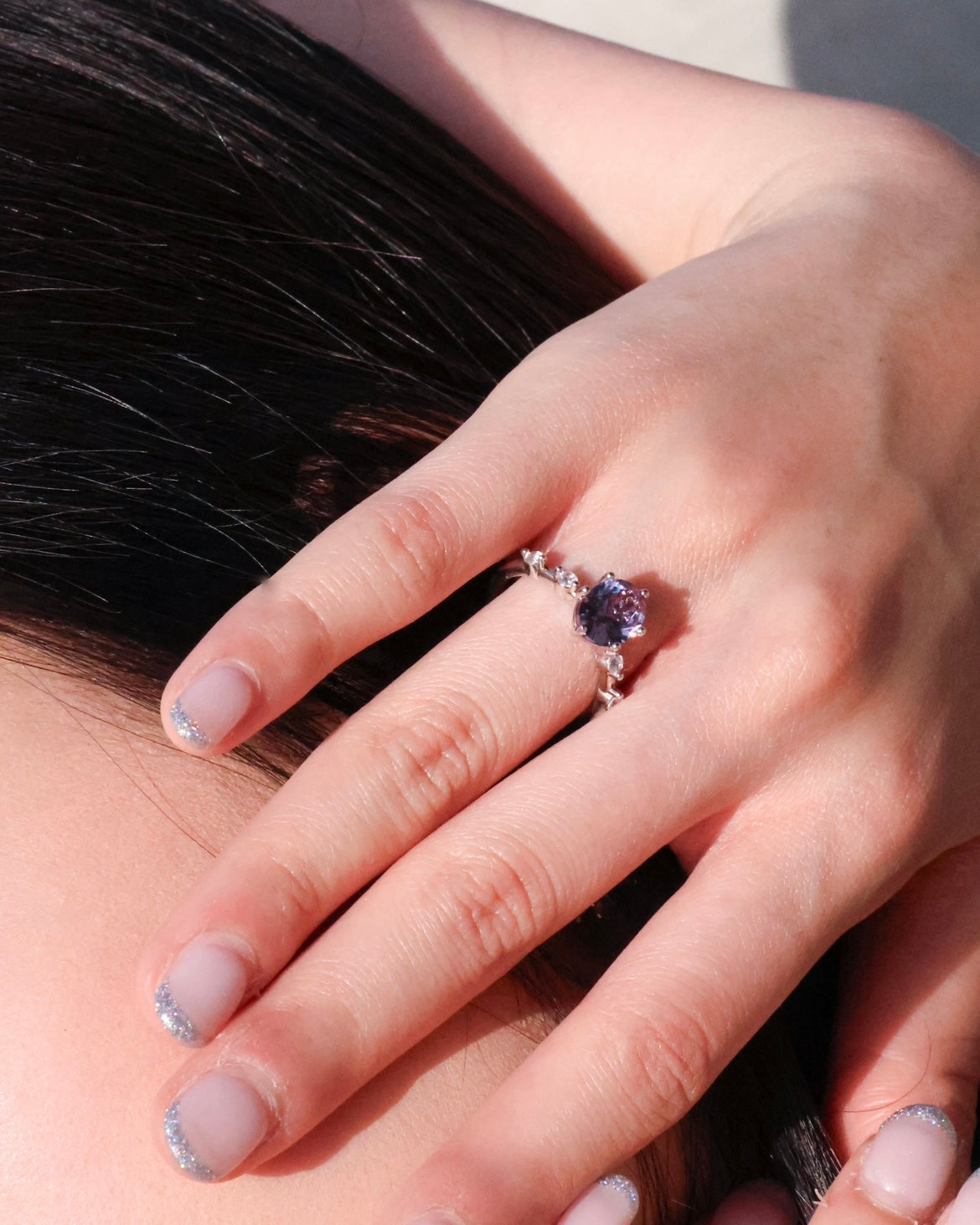 The planet | Luxurious lab grown Alexandrite Ring: silver plated with 18k gold -1.5 carat