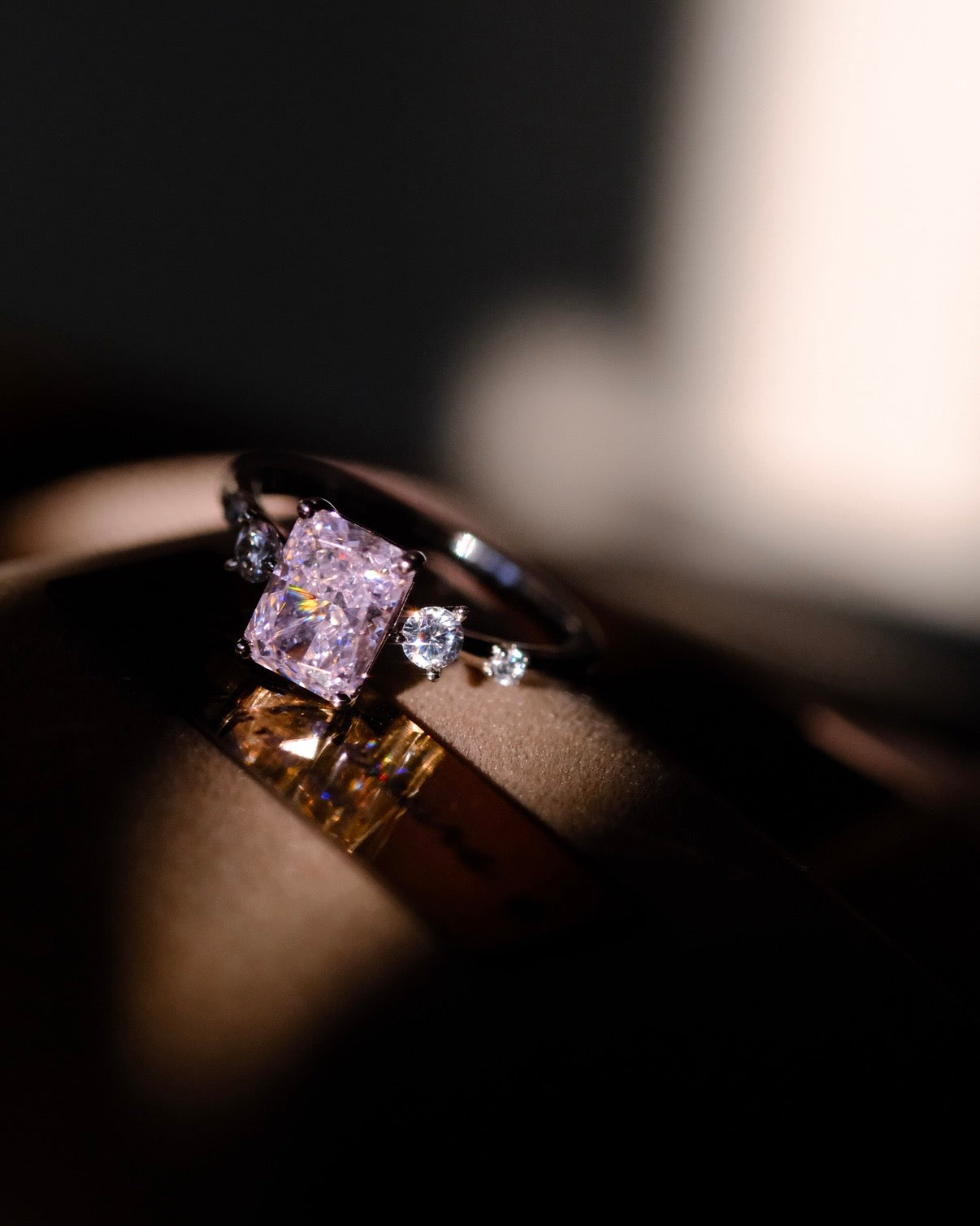 Rośe Vista | pink diamond ice cracking silver ring 18kwhitegold