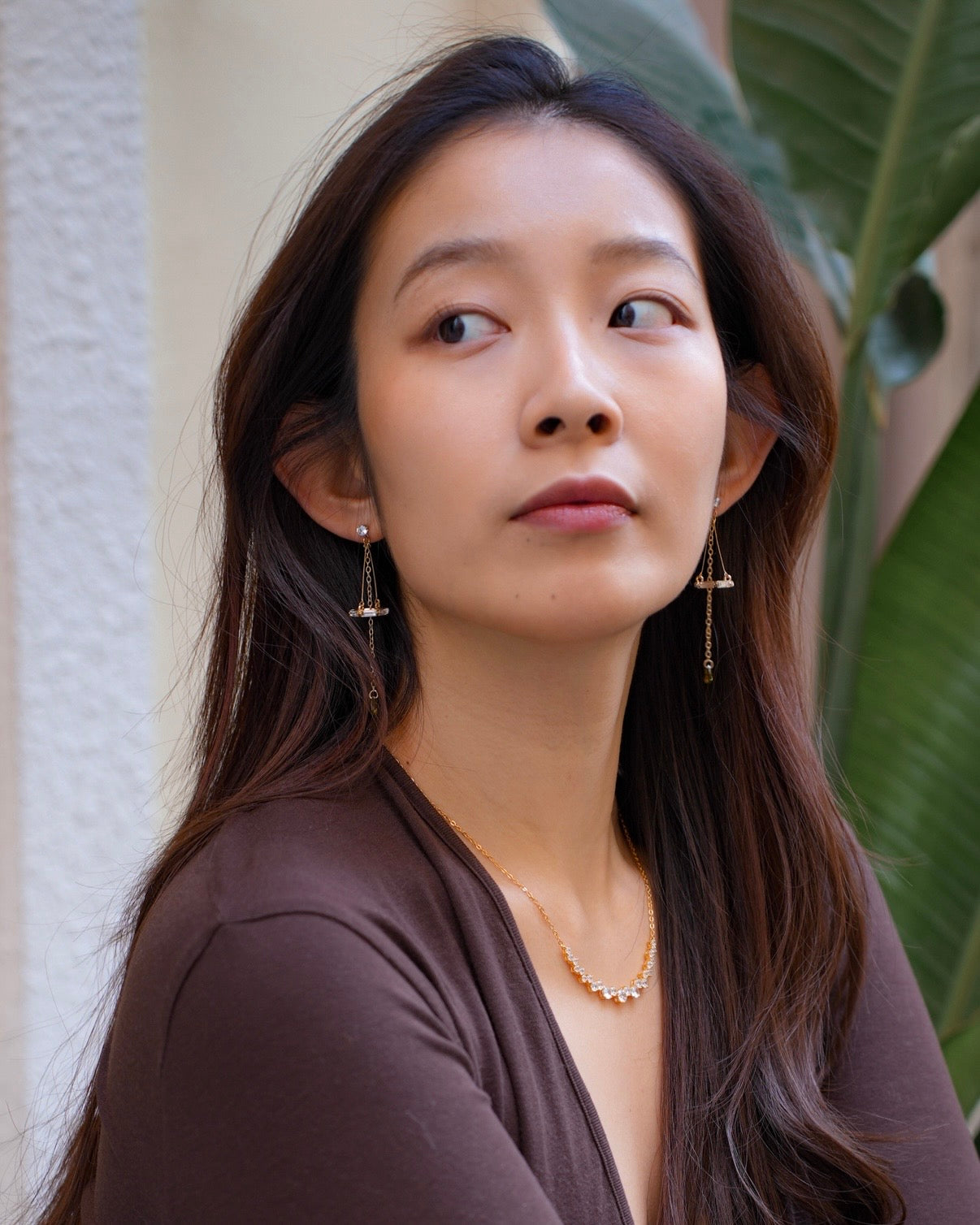 Breeze: Olive green serenity, gold touched elegance earrings