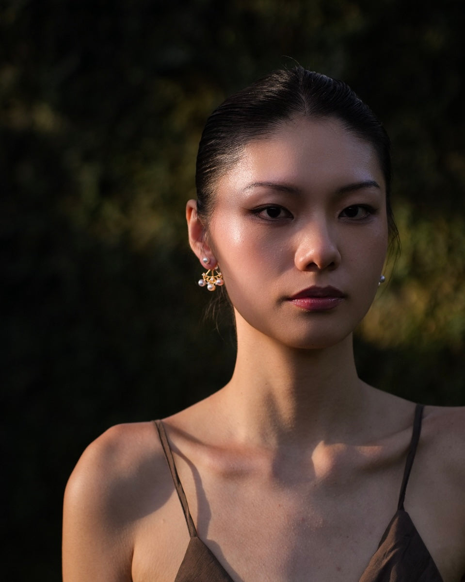 Starfall Pearl Oath earrings Golden 18k gold| 2-way-to-wear