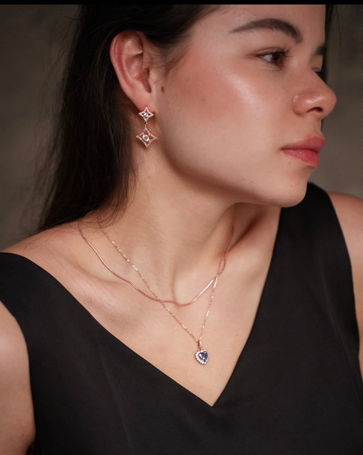 Halo of Love | double-layer Rosegold heart shape necklace