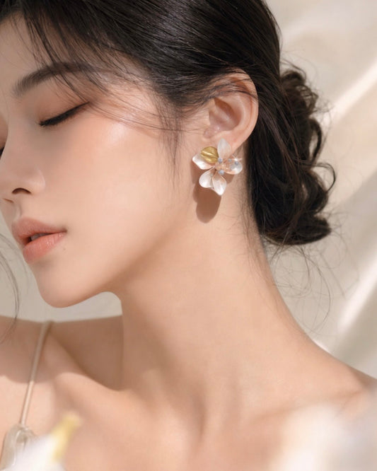 Whisper Bloom – Handmade Dip Art Floral Earrings