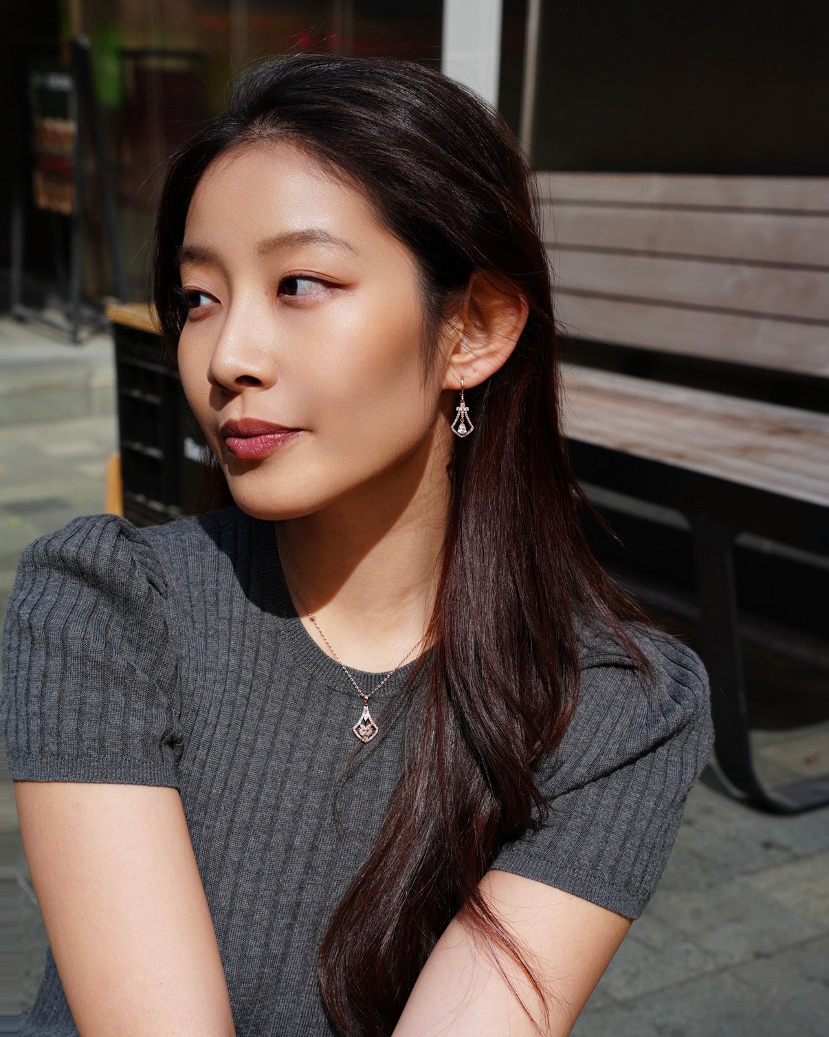 Ginkgo’s Bless| Rosegold earrings & necklace set  - hollow and elegance