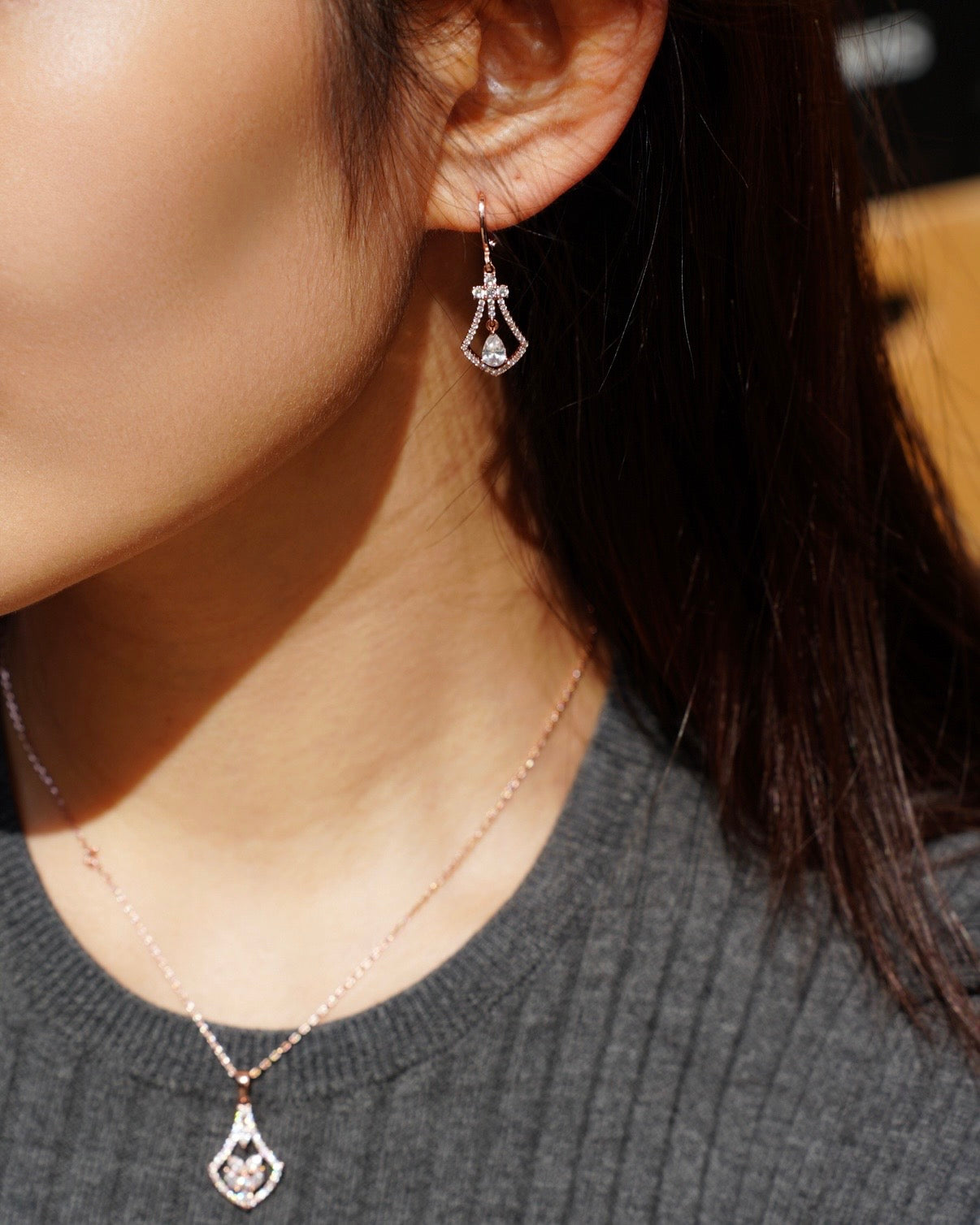 Ginkgo’s Bless| Rosegold earrings & necklace set  - hollow and elegance