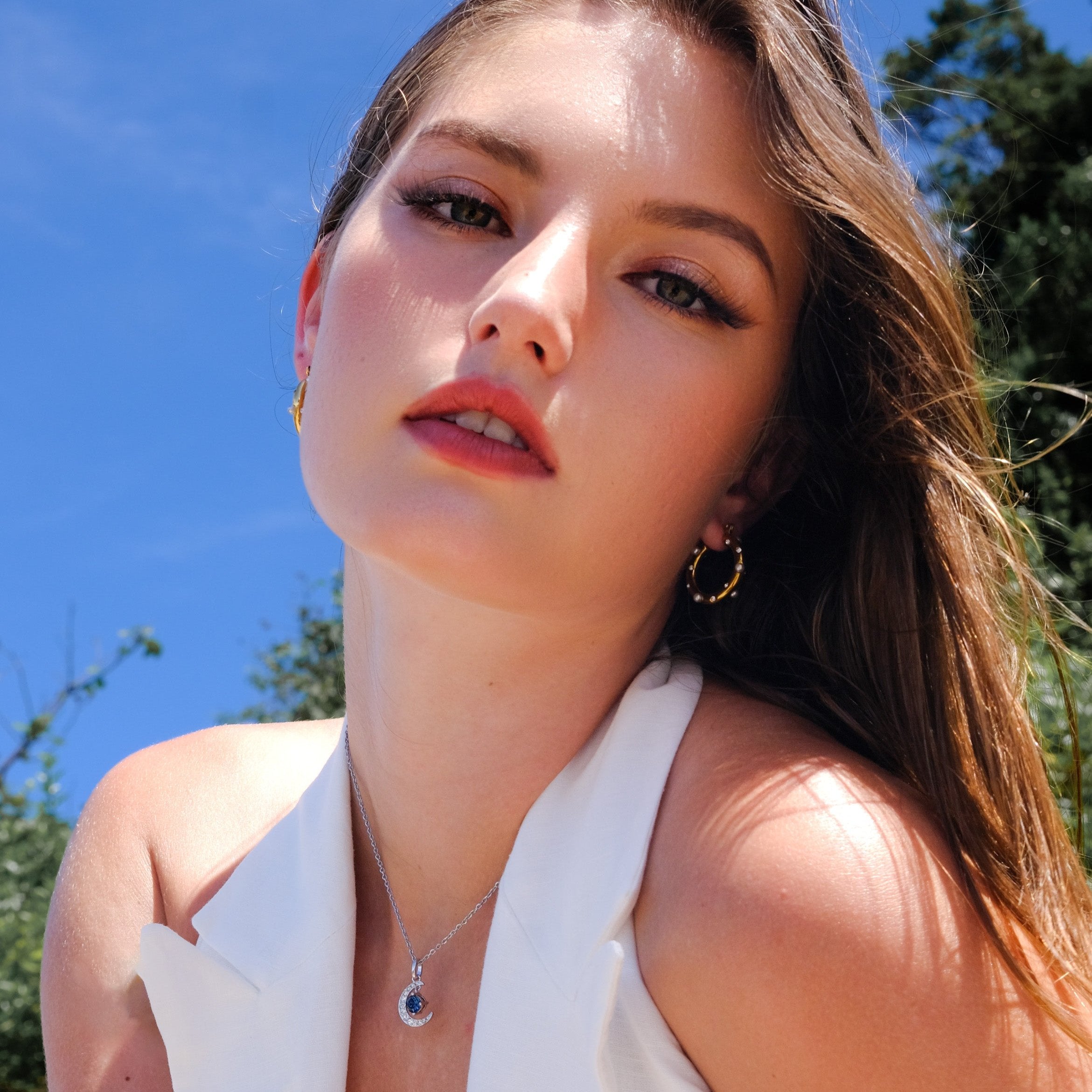 Lunar Eclipse | crystal blue and white platinum romantic necklace