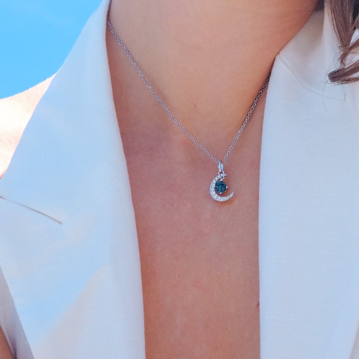 Lunar Eclipse | crystal blue and white platinum romantic necklace