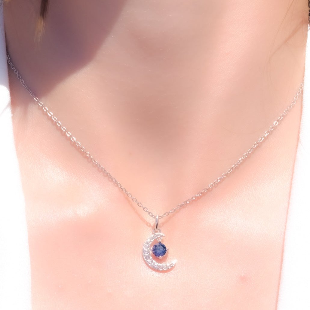 Lunar Eclipse | crystal blue and white platinum romantic necklace