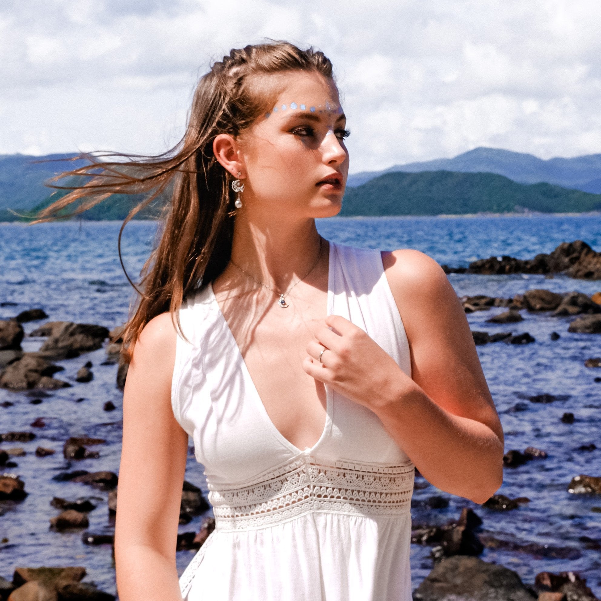 Dream Weaver - Platinum, dreamy, classic, pearl dream catcher earrings