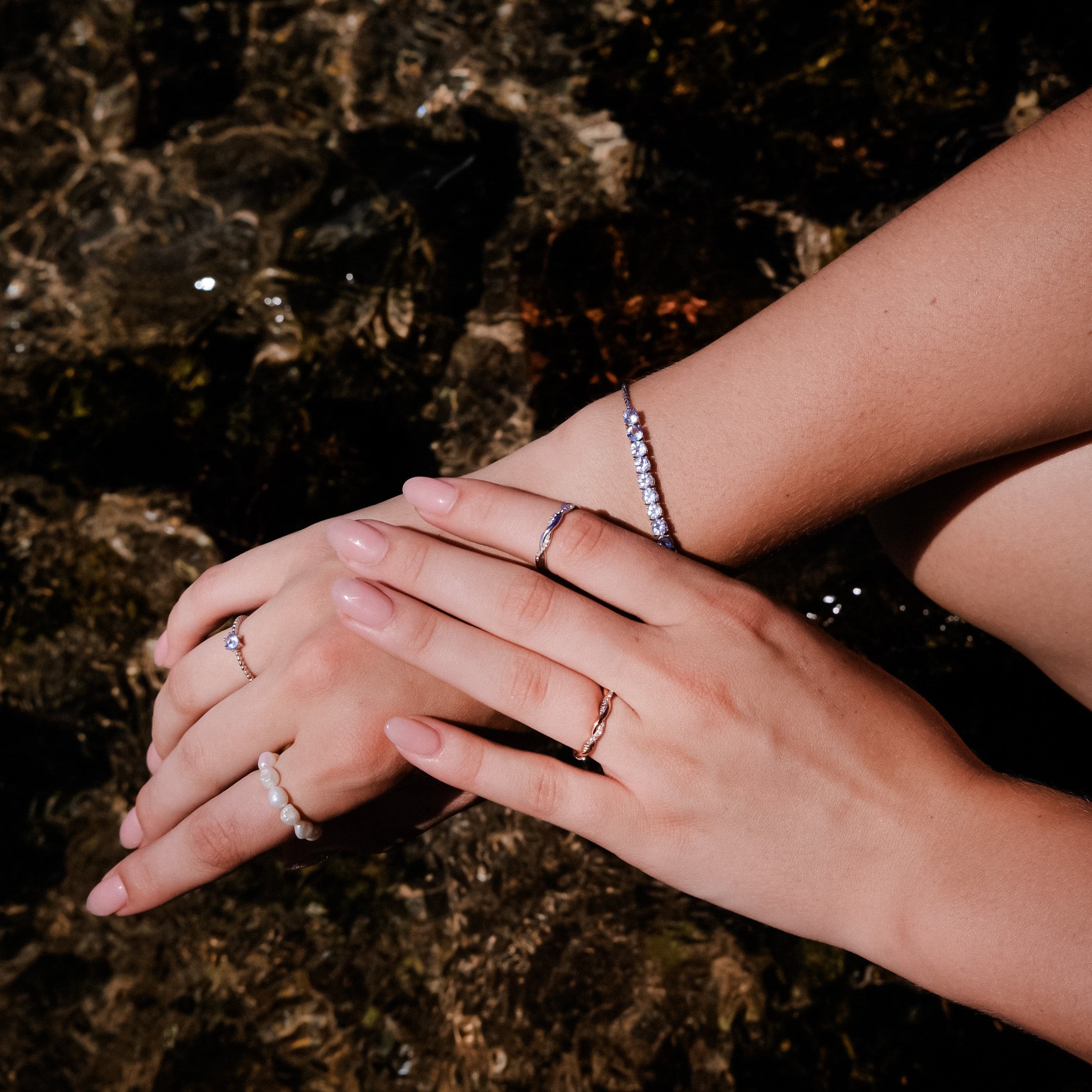 Airy Poison | Sky Blue Topaz ring- Platinum- Buy one Get one pearl ring FREE