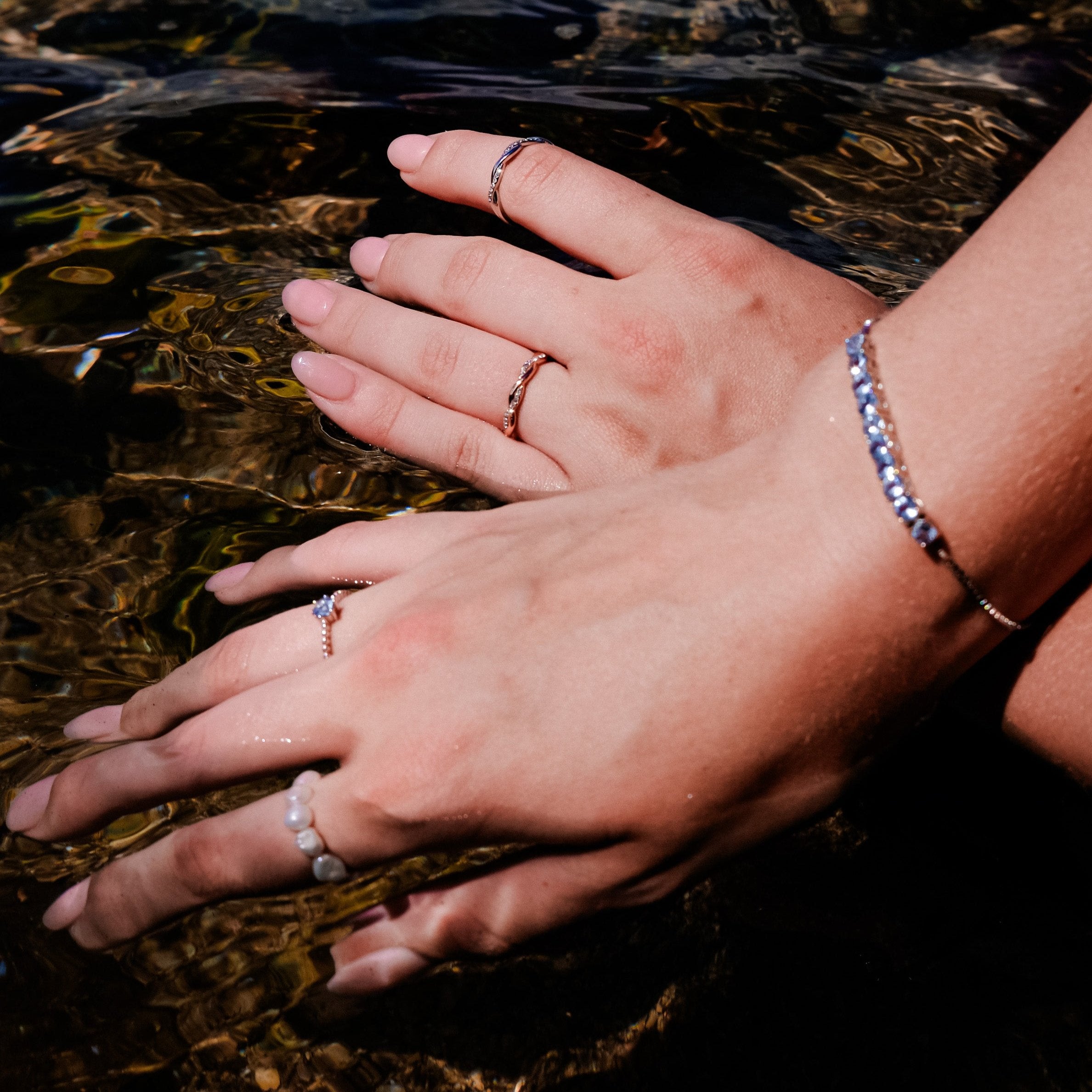 Airy Poison | Sky Blue Topaz ring- Platinum- Buy one Get one pearl ring FREE