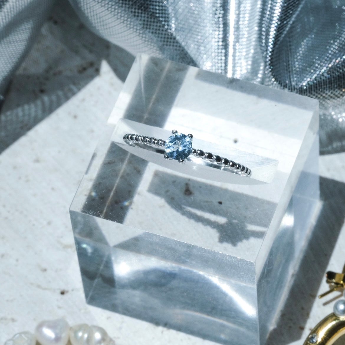 Airy Poison | Sky Blue Topaz ring- Platinum- Buy one Get one pearl ring FREE