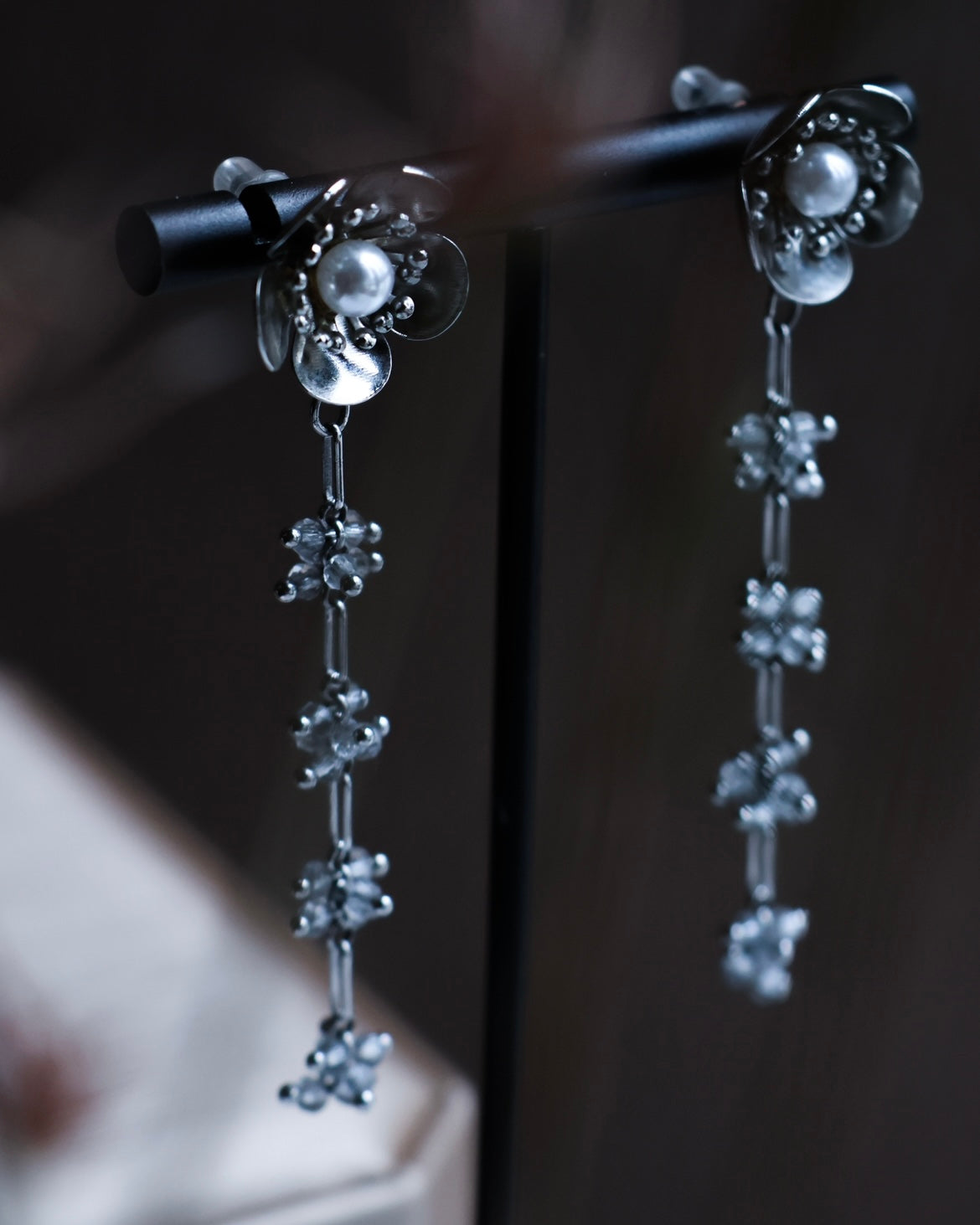 the White Plum - Silver Pearl earrings