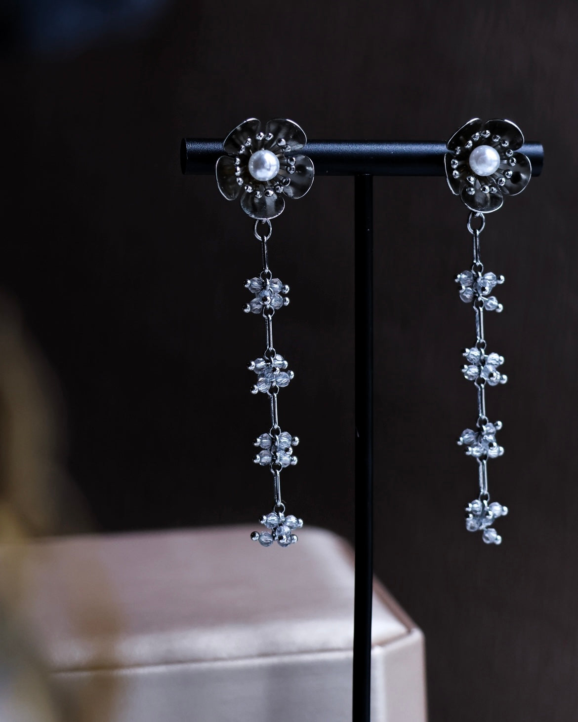 the White Plum - Silver Pearl earrings