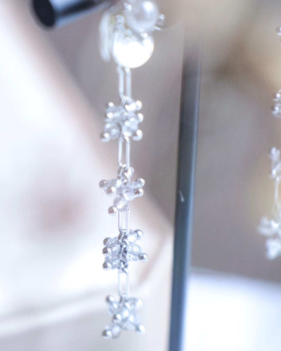 the White Plum - Silver Pearl earrings