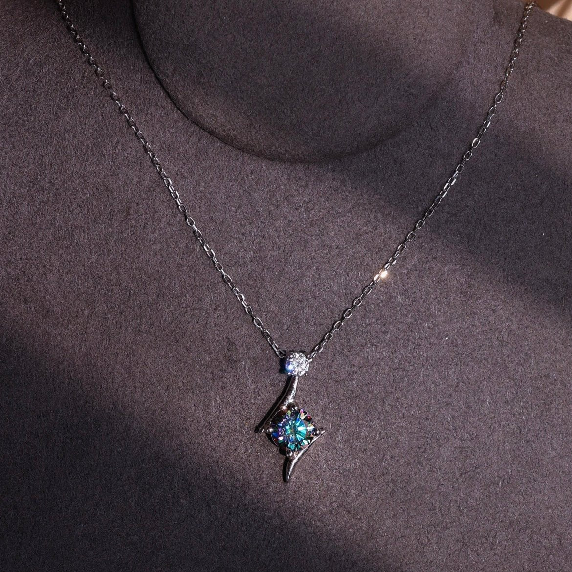 Nebula in the Dark | (with certificate) Black diamond silver necklace - Unique & Vibrant |