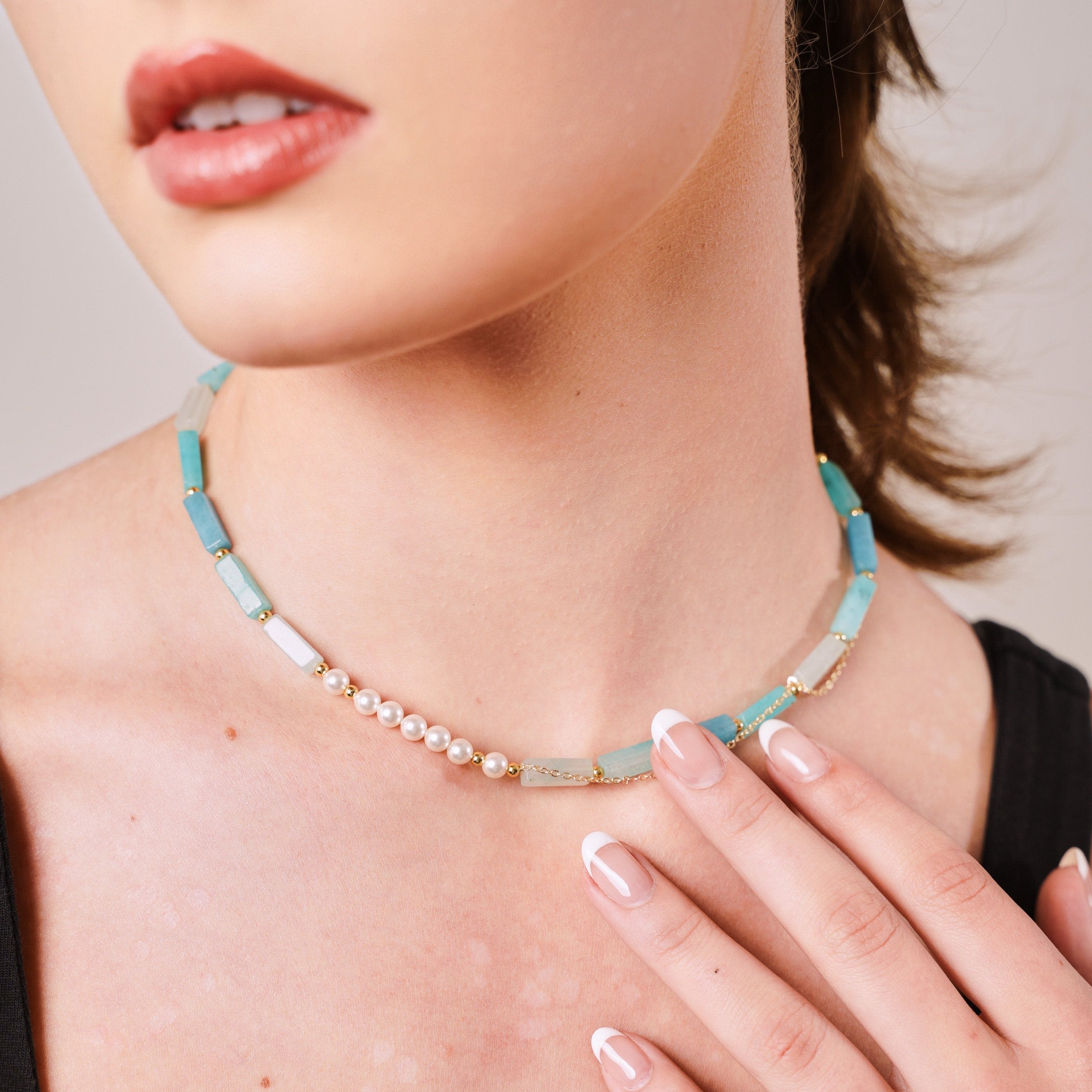 Gold Lyre | Natural Blue stone (Natural pattern- Perfect imperfection with Apollo Sun) Short necklace