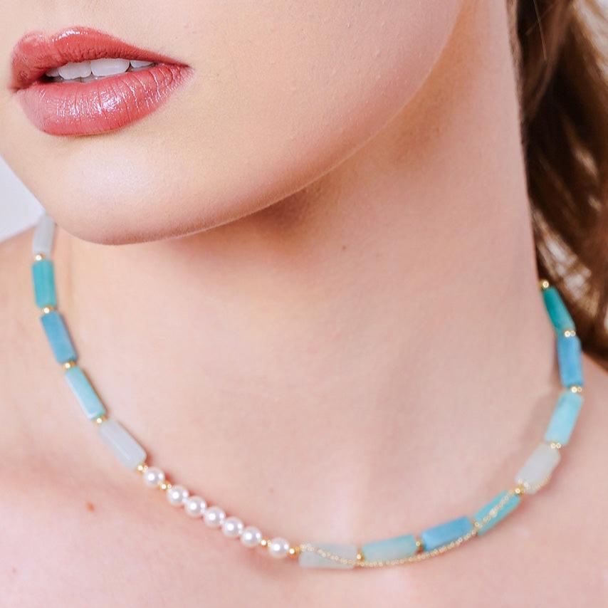 Gold Lyre | Natural Blue stone (Natural pattern- Perfect imperfection with Apollo Sun) Short necklace