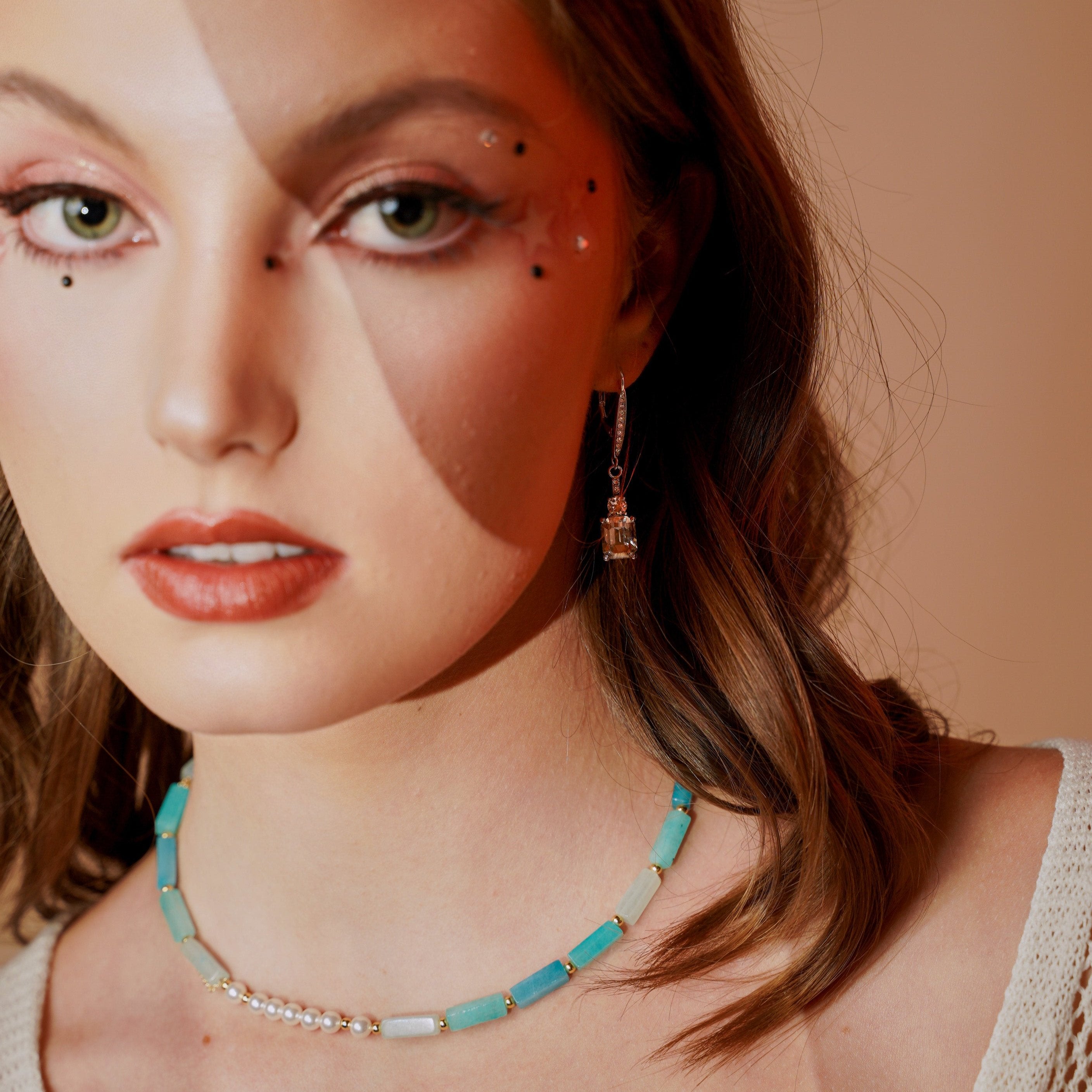 Gold Lyre | Natural Blue stone (Natural pattern- Perfect imperfection with Apollo Sun) Short necklace