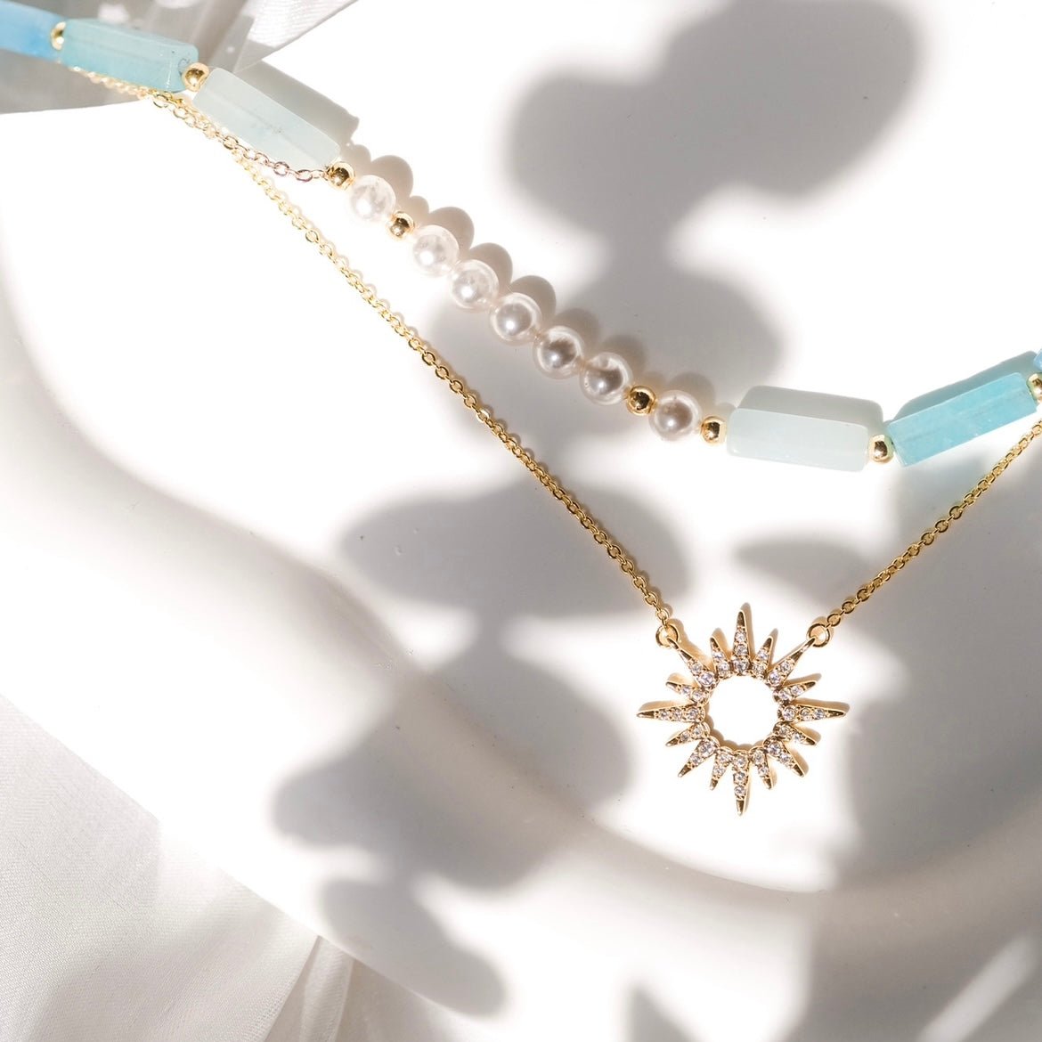 Gold Lyre | Natural Blue stone (Natural pattern- Perfect imperfection with Apollo Sun) Short necklace