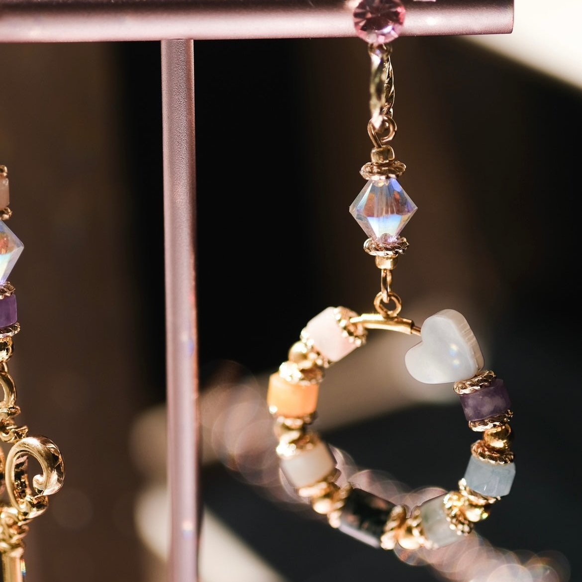 After Storm - Rainbow rain & golden key earrings | Natural stone & Swarovski crystals