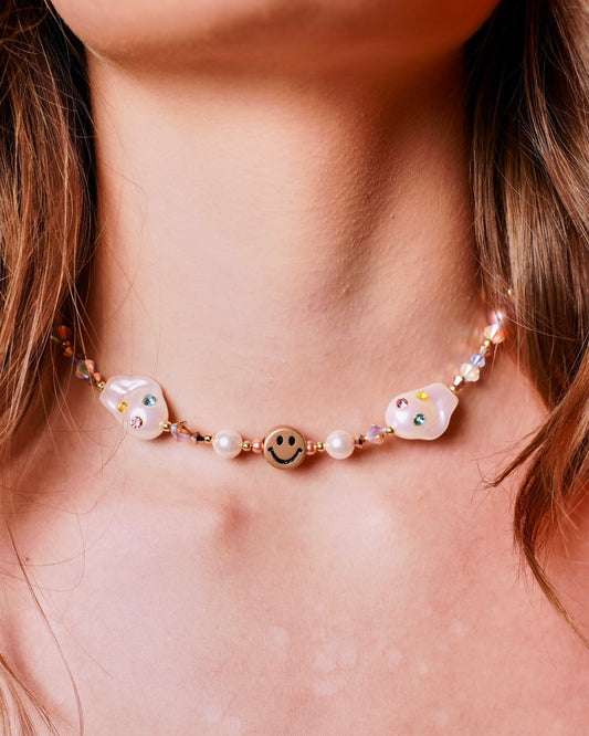 Smiley :) Pearl Playful Necklace - Colourful, eye catchy