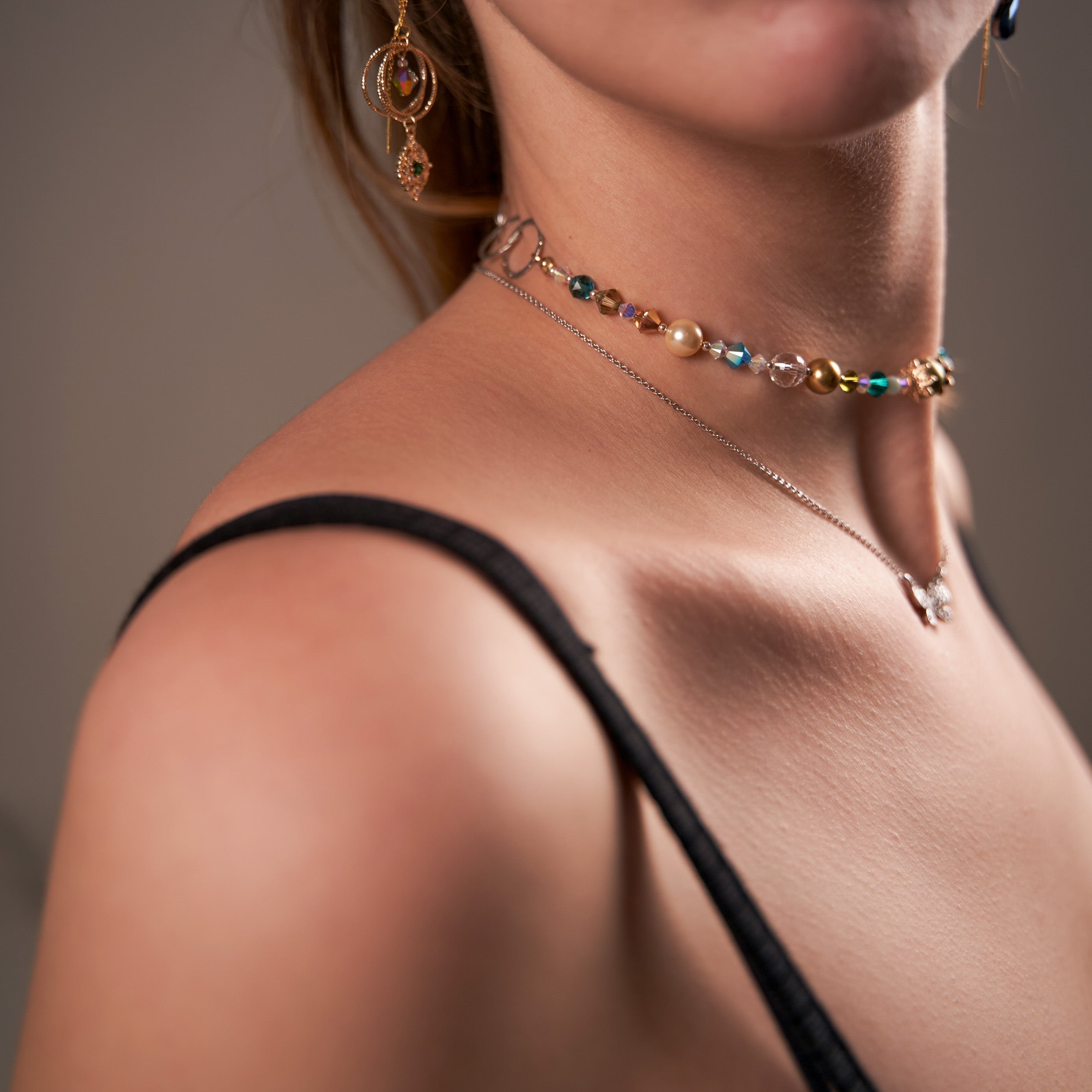 Neverland- Collection Peterpan | One price- 2 necklaces | Pearls Swarovski - Olive green, Mother Nature, sparkling