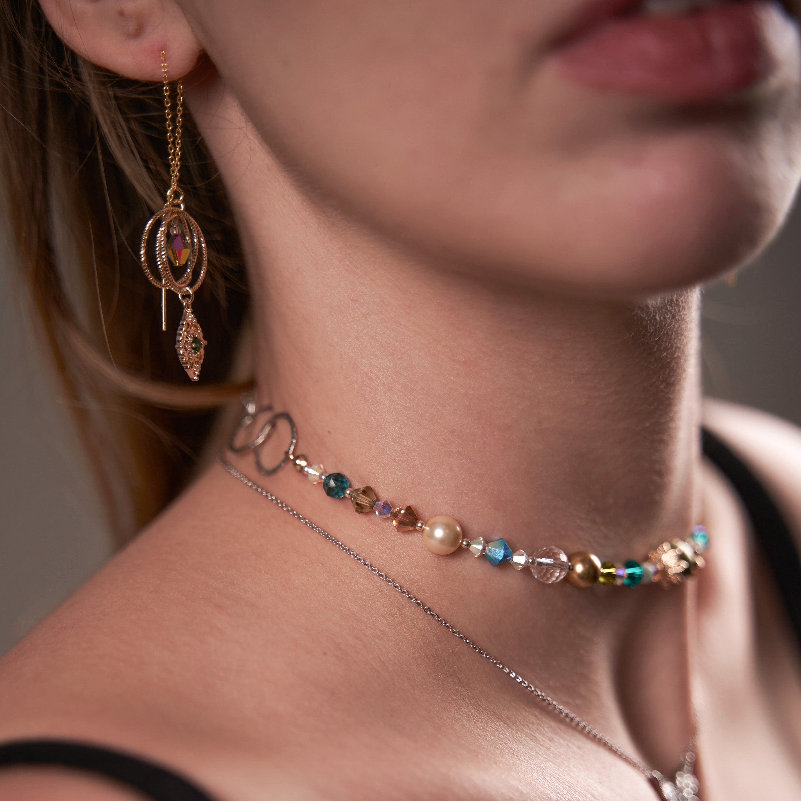 Neverland- Collection Peterpan | One price- 2 necklaces | Pearls Swarovski - Olive green, Mother Nature, sparkling