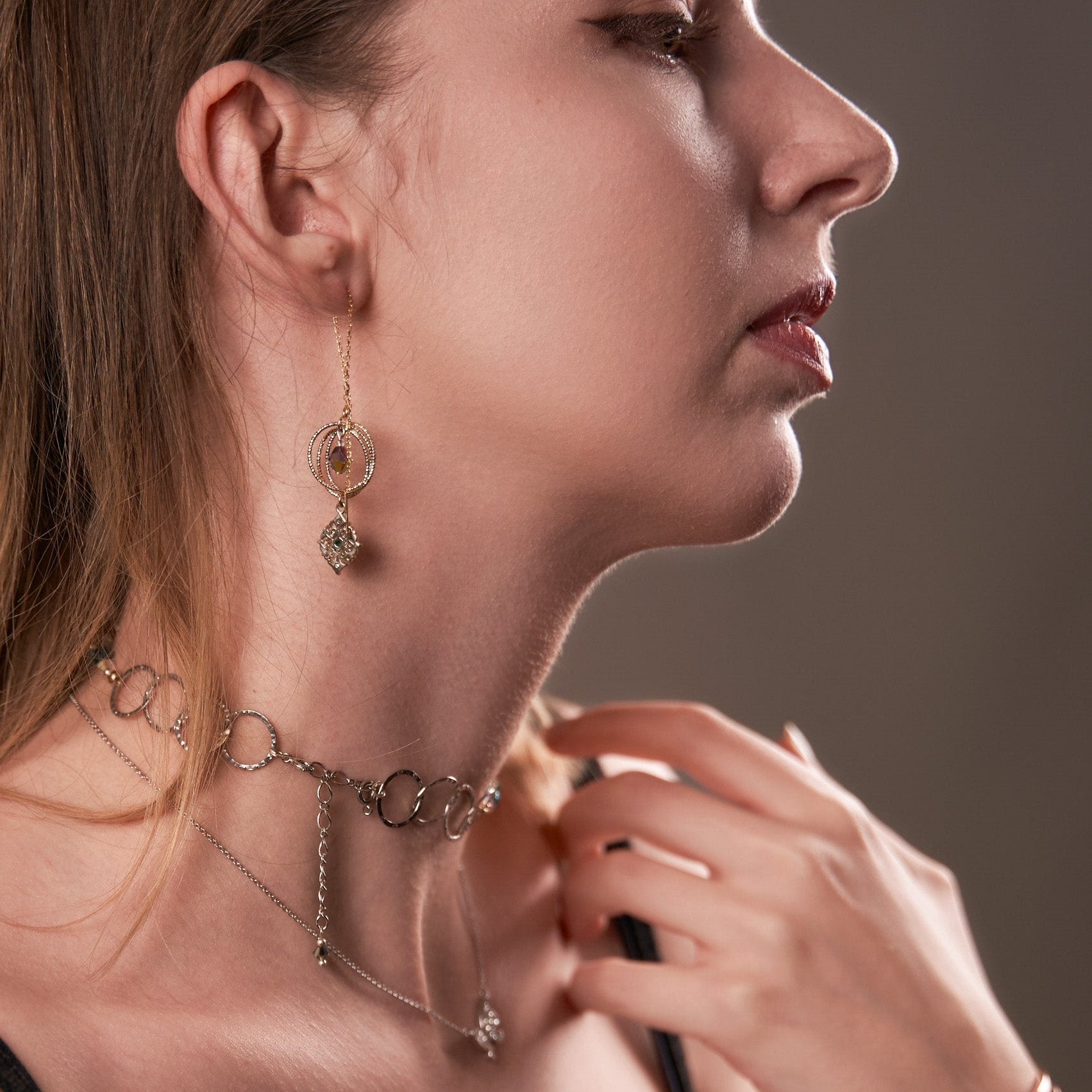 Neverland- Collection Peterpan | One price- 2 necklaces | Pearls Swarovski - Olive green, Mother Nature, sparkling