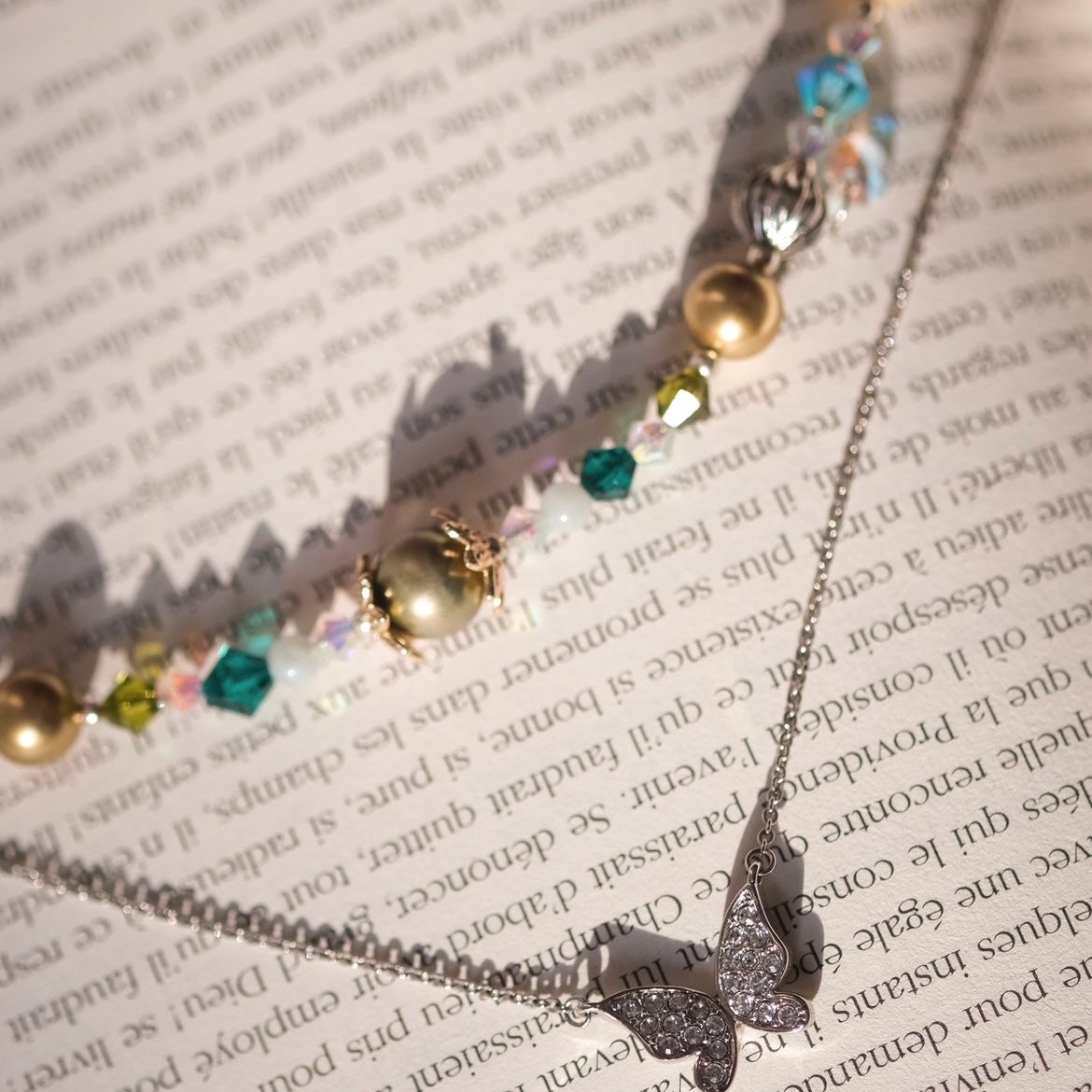 Neverland- Collection Peterpan | One price- 2 necklaces | Pearls Swarovski - Olive green, Mother Nature, sparkling