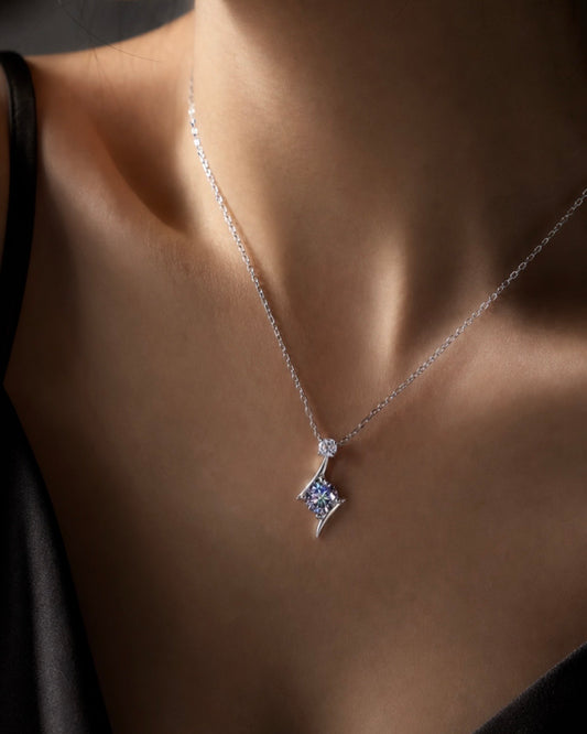 Nebula in the Dark | (with certificate) Black diamond silver necklace - Unique & Vibrant |