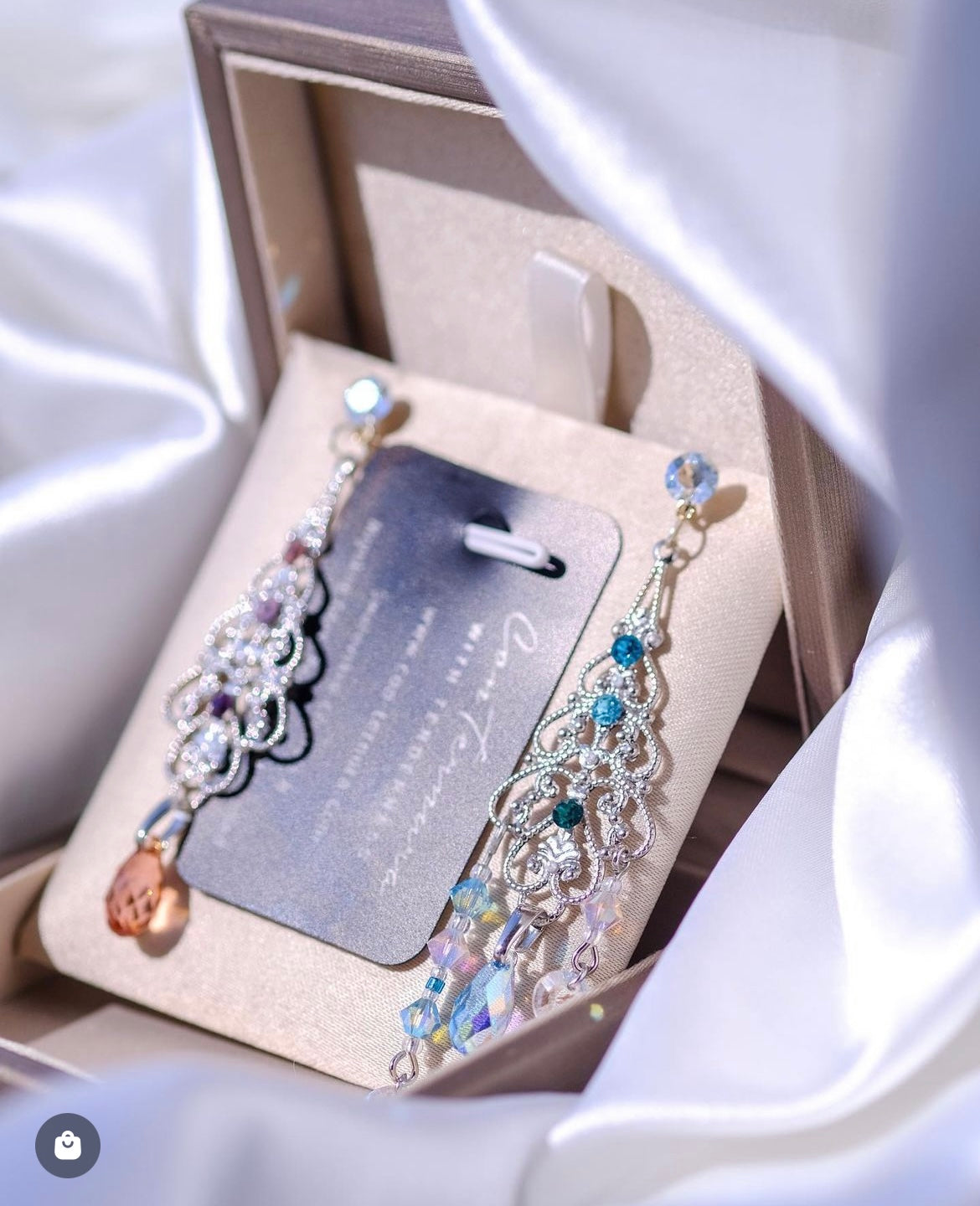 Finally - Blue detailed, craft earrings, silver, cinderella, chandelier