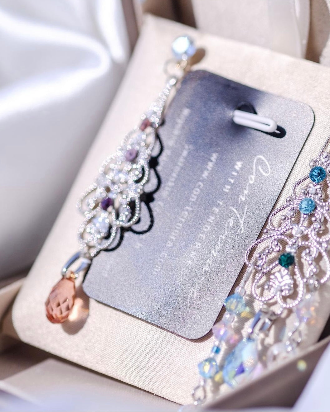 Finally - Blue detailed, craft earrings, silver, cinderella, chandelier