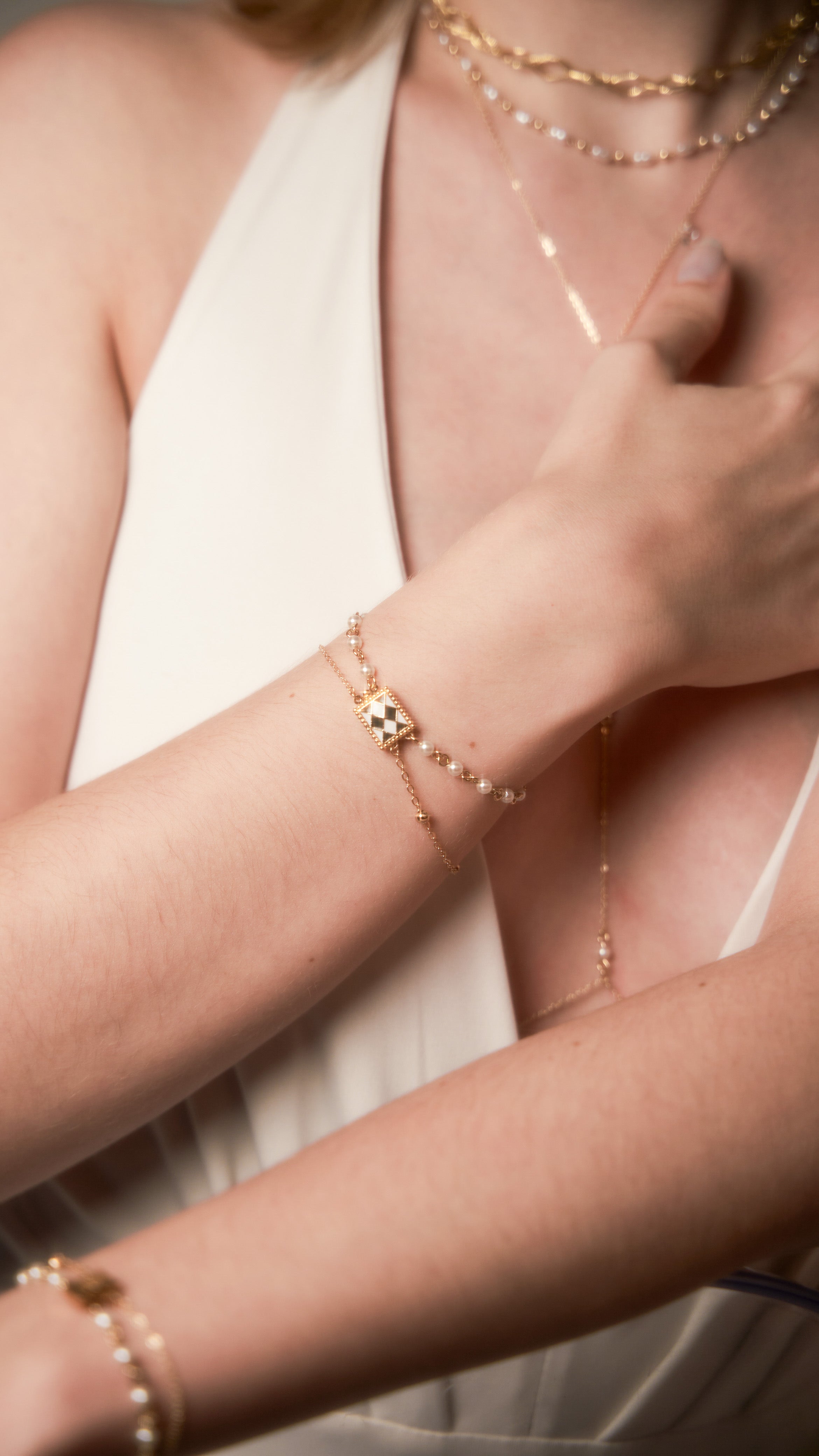 Poker | two layers bracelet, golden, sakura, black
