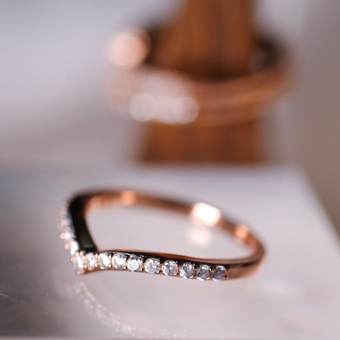 Chances（2 Rings Set) Rings Stack, Emerald Cut crystals, 18k RoseGold, Swarovski crystal