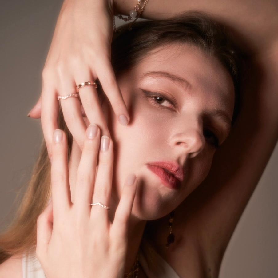 Chances（2 Rings Set) Rings Stack, Emerald Cut crystals, 18k RoseGold, Swarovski crystal