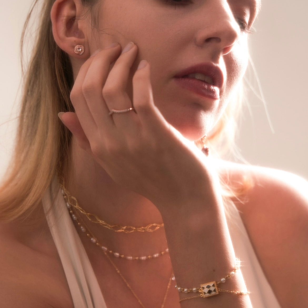 Chances（2 Rings Set) Rings Stack, Emerald Cut crystals, 18k RoseGold, Swarovski crystal