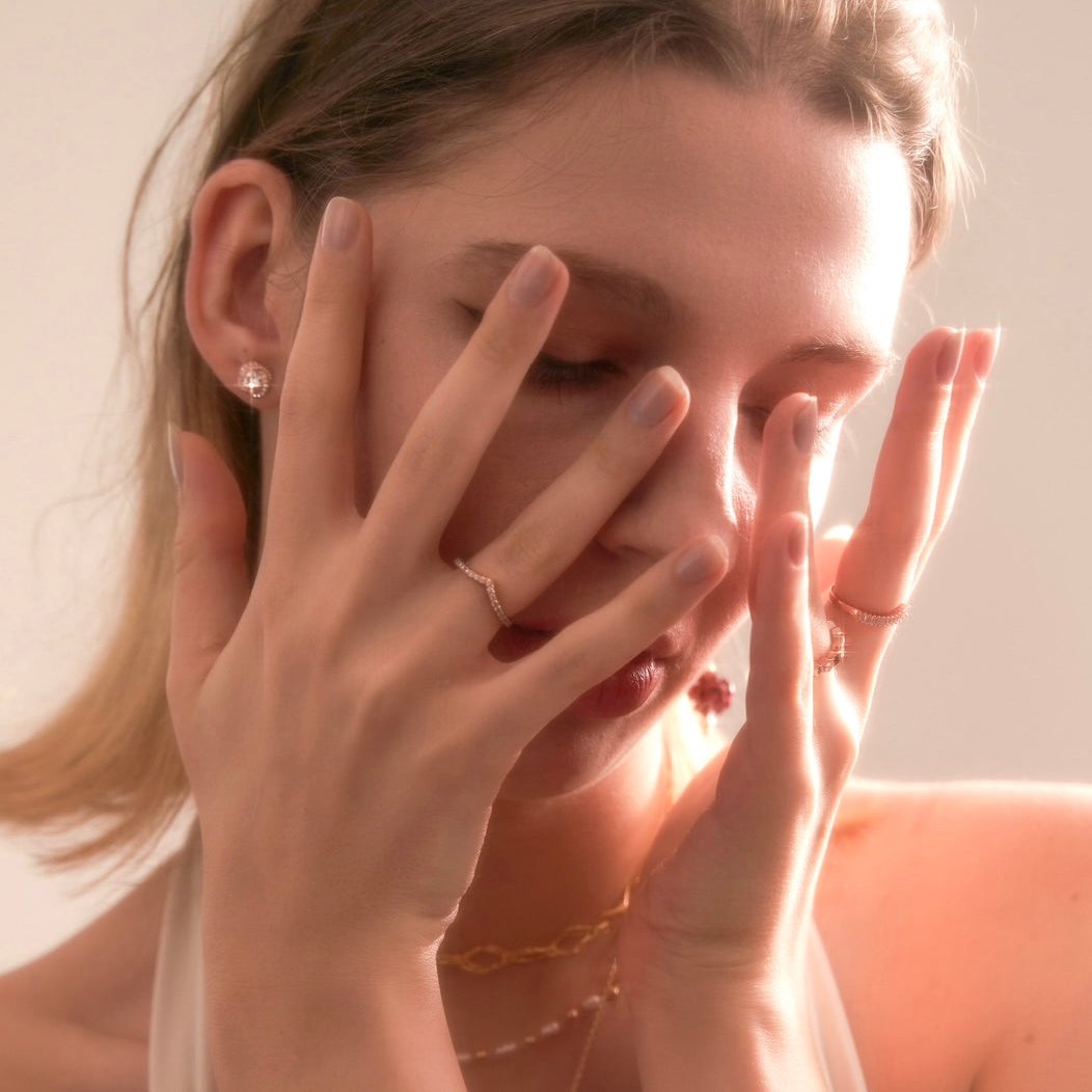 Chances（2 Rings Set) Rings Stack, Emerald Cut crystals, 18k RoseGold, Swarovski crystal